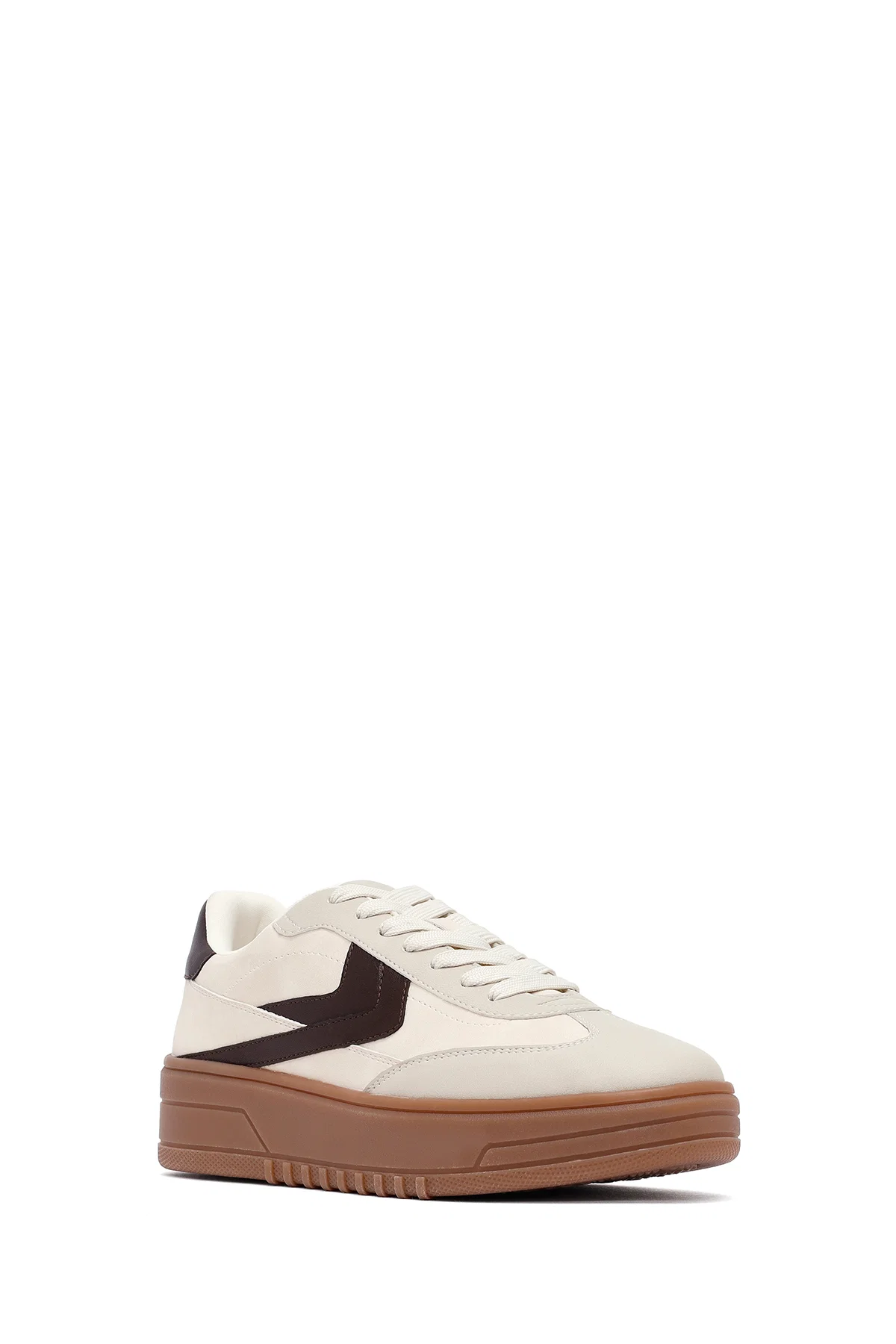 Kadın Bej Bağcıklı Kalın Tabanlı Sneaker - Image 6