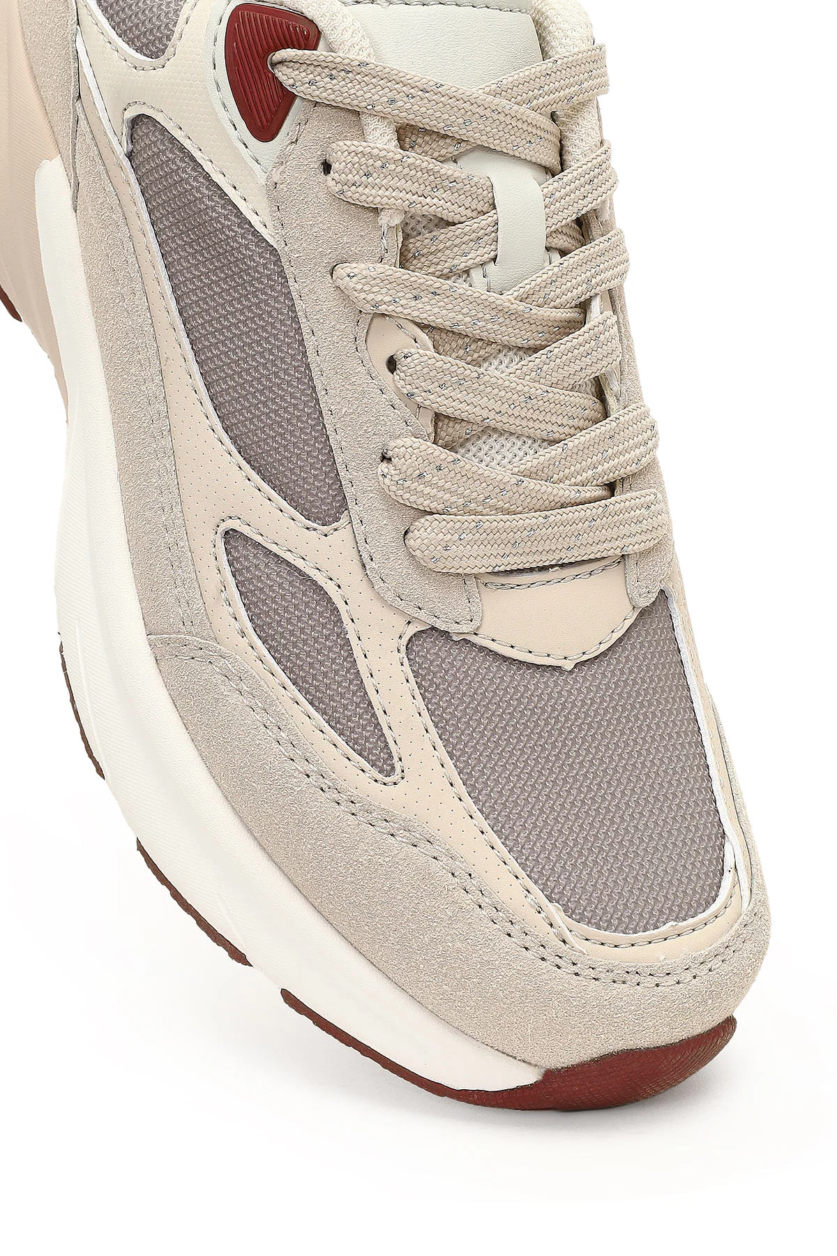 Kadın Bej Bağcıklı Kalın Tabanlı Sneaker - Image 10