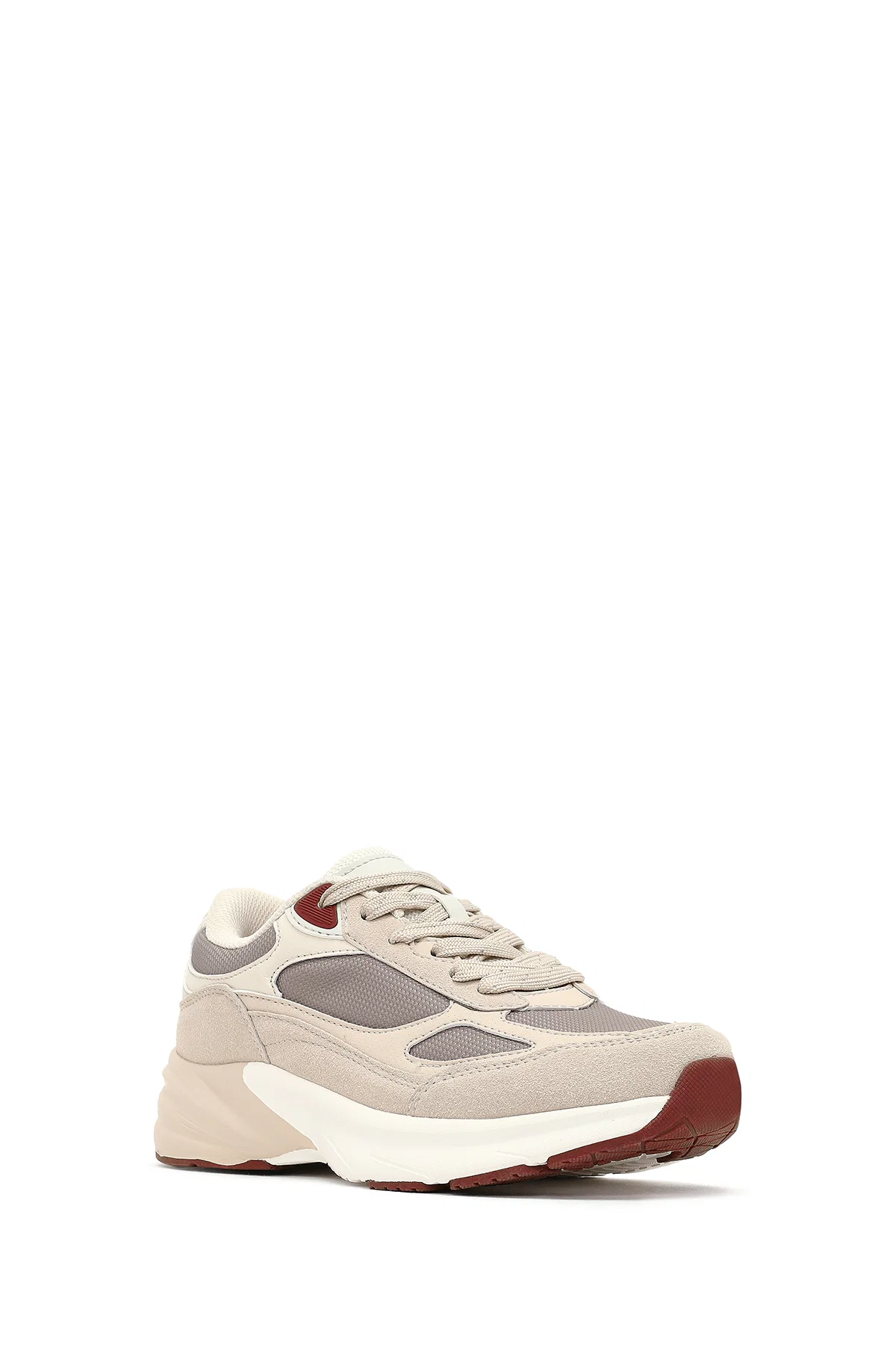 Kadın Bej Bağcıklı Kalın Tabanlı Sneaker - Image 6