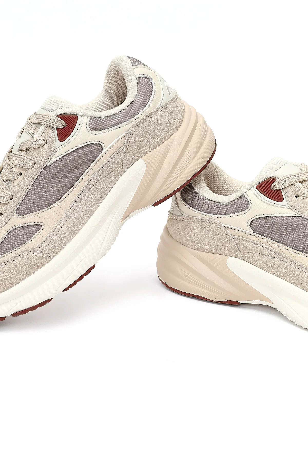 Kadın Bej Bağcıklı Kalın Tabanlı Sneaker - Image 9