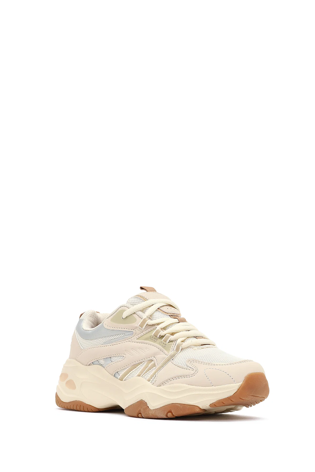 Kadın Bej Bağcıklı Kalın Tabanlı Sneaker - Image 6