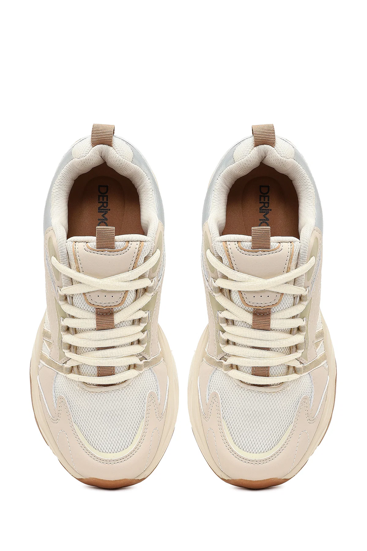Kadın Bej Bağcıklı Kalın Tabanlı Sneaker - Image 7