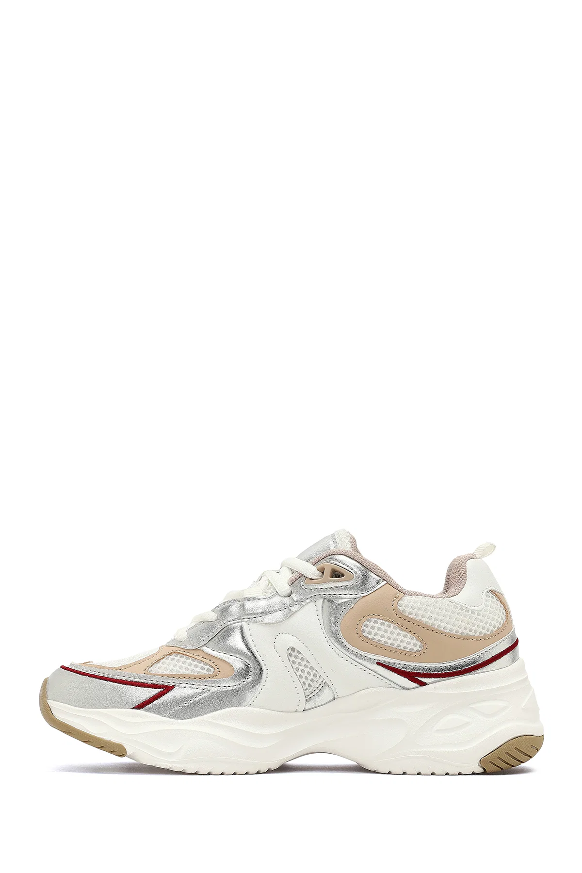 Kadın Bej Bağcıklı Kalın Tabanlı Sneaker - Image 2