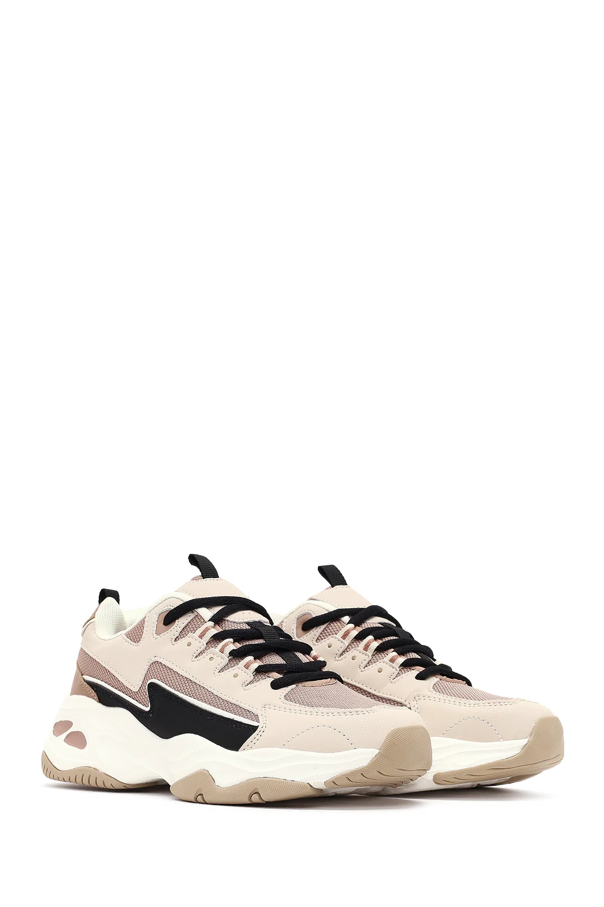 Kadın Bej Bağcıklı Kalın Tabanlı Sneaker - Image 3