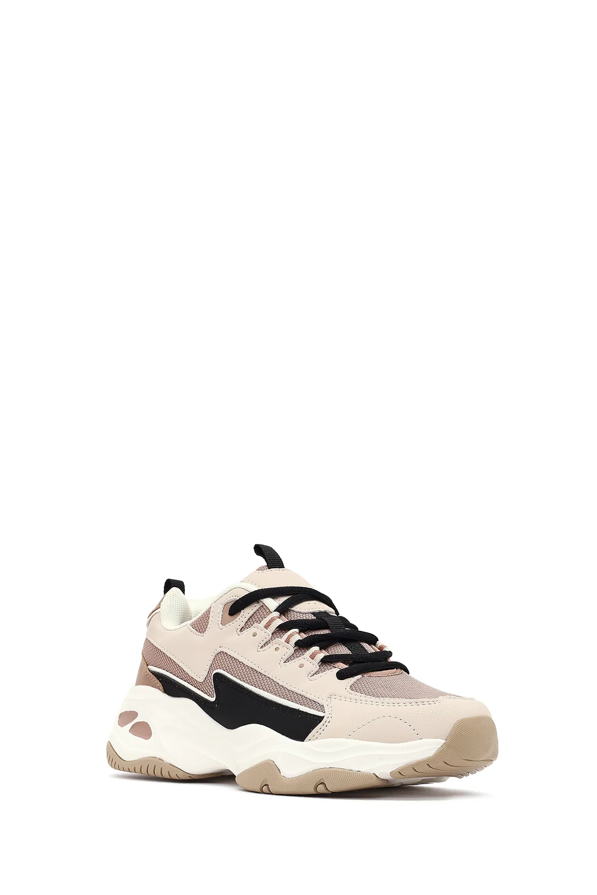 Kadın Bej Bağcıklı Kalın Tabanlı Sneaker - Image 6