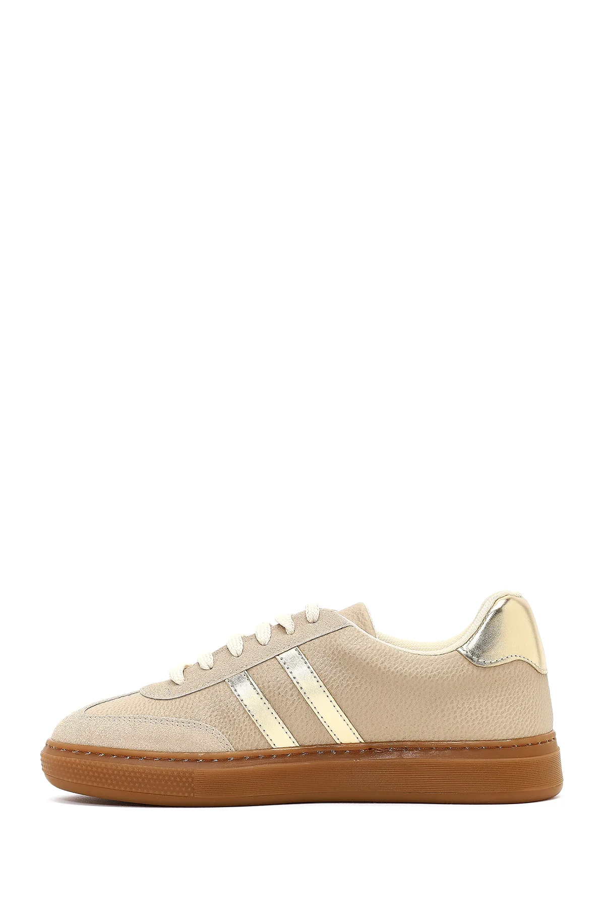 Kadın Bej Bağcıklı Kalın Tabanlı Sneaker - Image 2