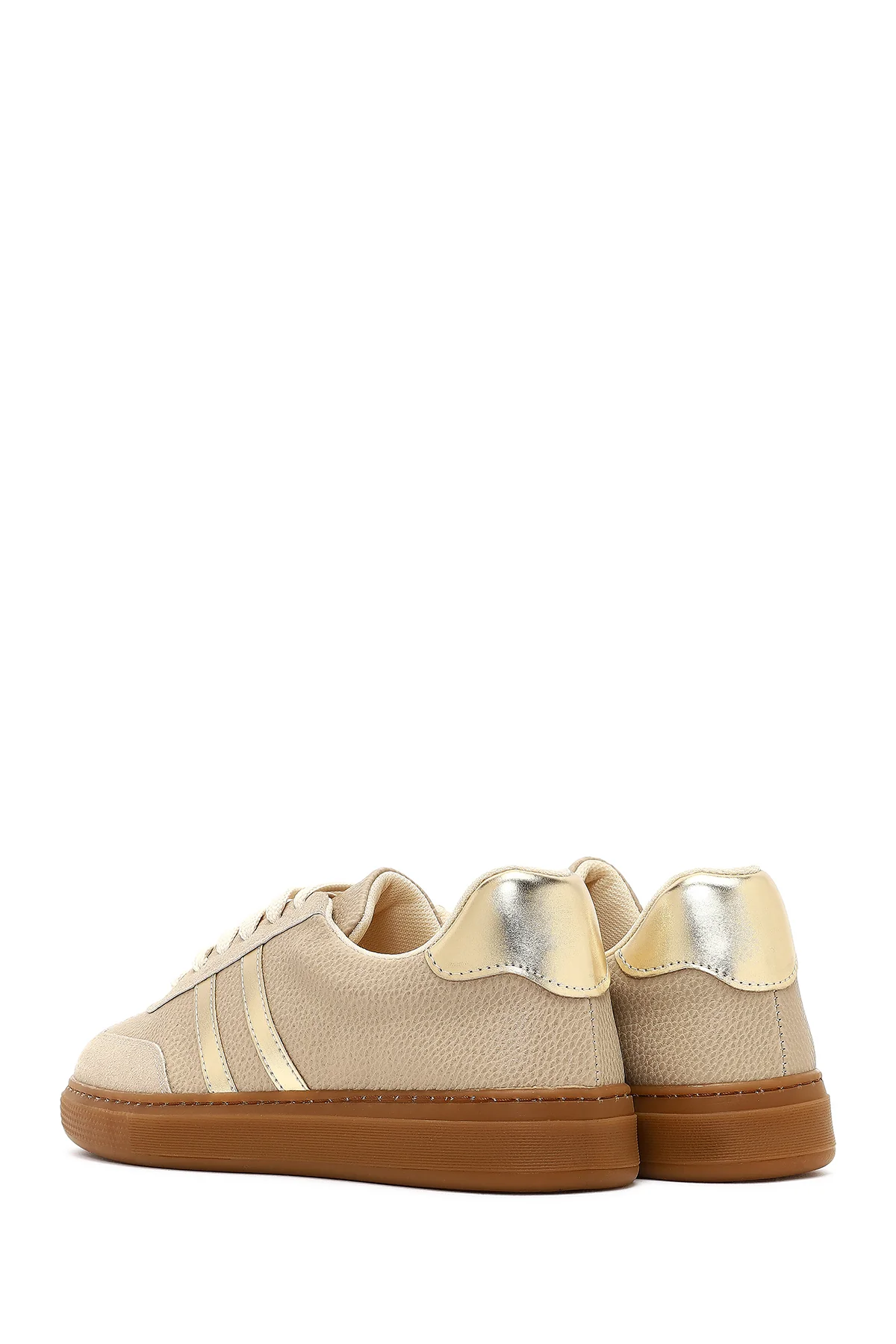 Kadın Bej Bağcıklı Kalın Tabanlı Sneaker - Image 5