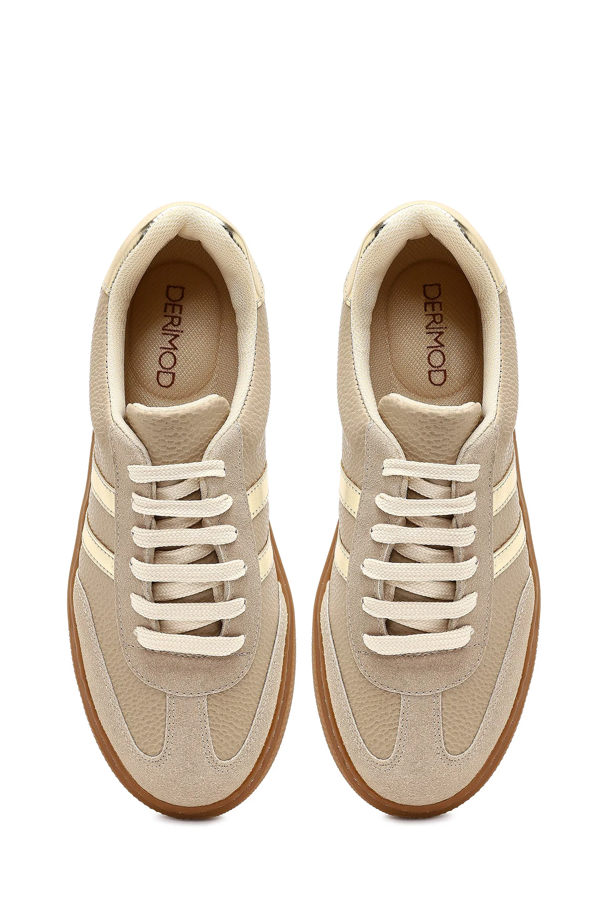 Kadın Bej Bağcıklı Kalın Tabanlı Sneaker - Image 7