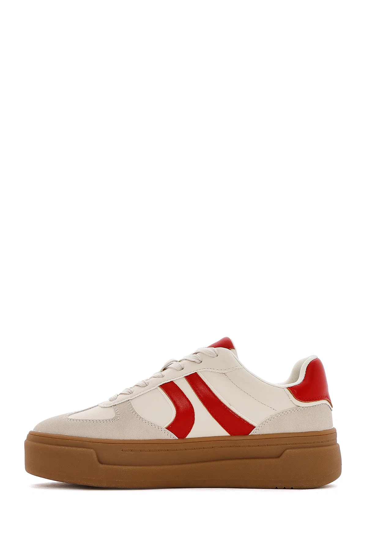 Kadın Bej Bağcıklı Kalın Tabanlı Sneaker - Image 2