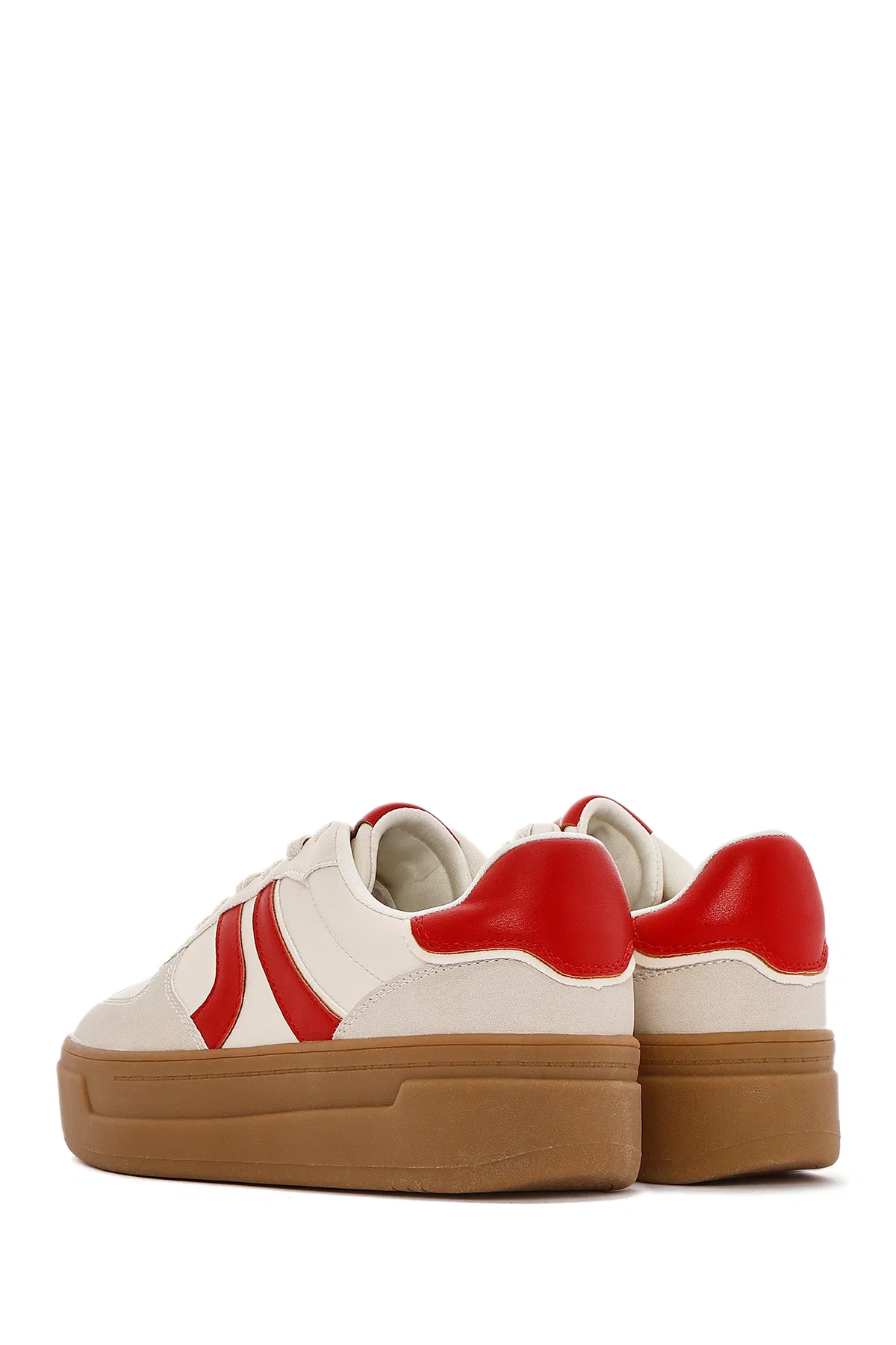 Kadın Bej Bağcıklı Kalın Tabanlı Sneaker - Image 5