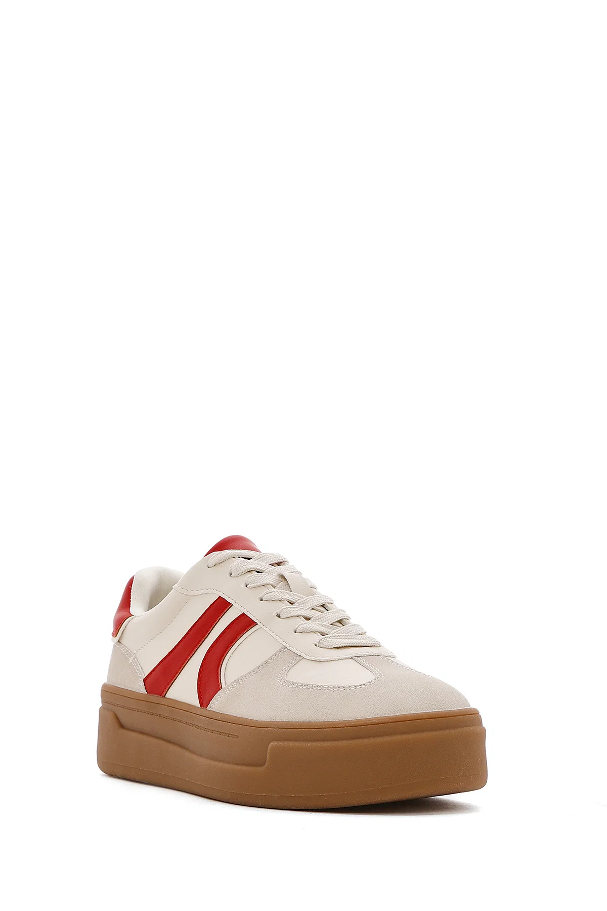 Kadın Bej Bağcıklı Kalın Tabanlı Sneaker - Image 6