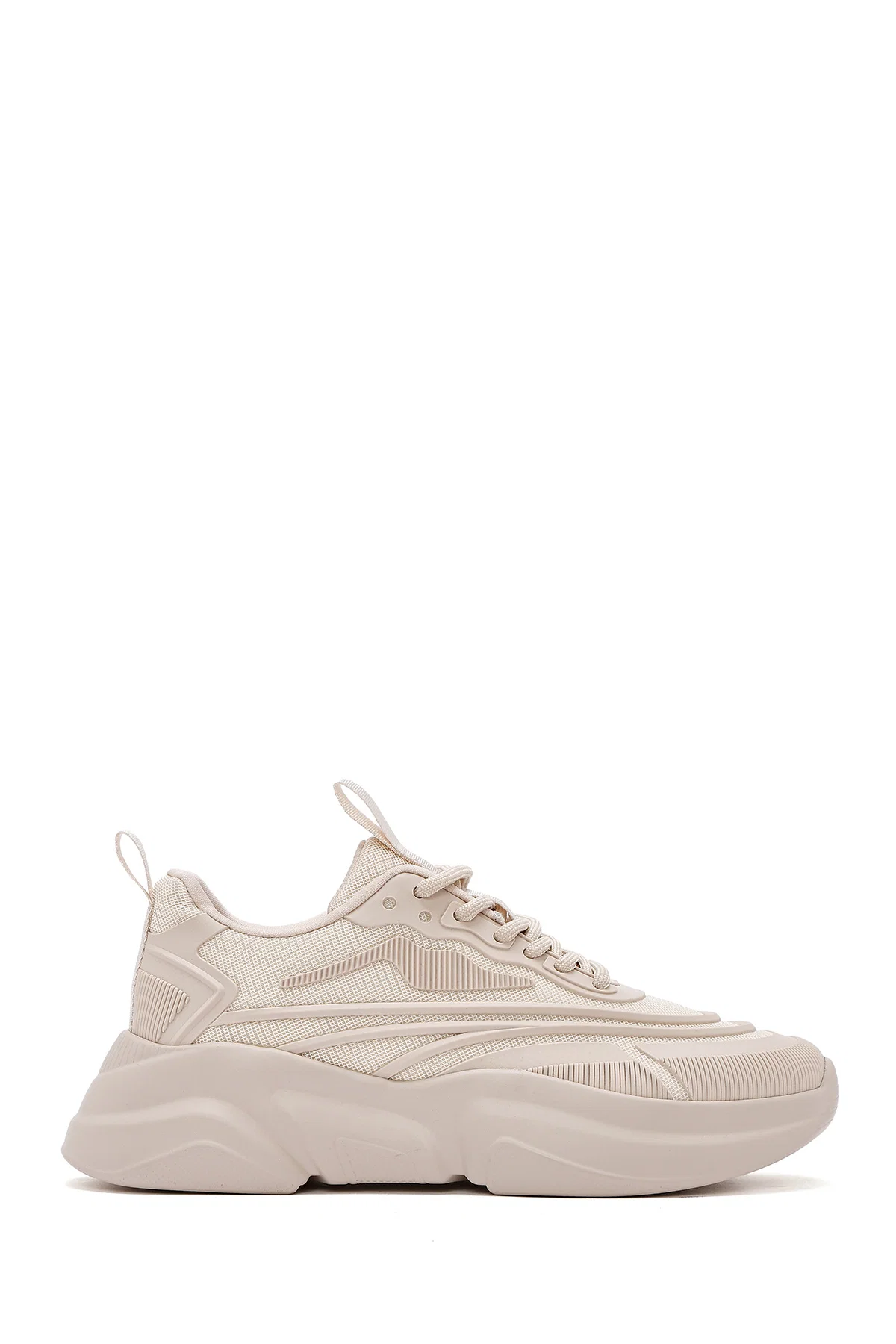 Kadın Bej Bağcıklı Kalın Tabanlı Sneaker - Image 2