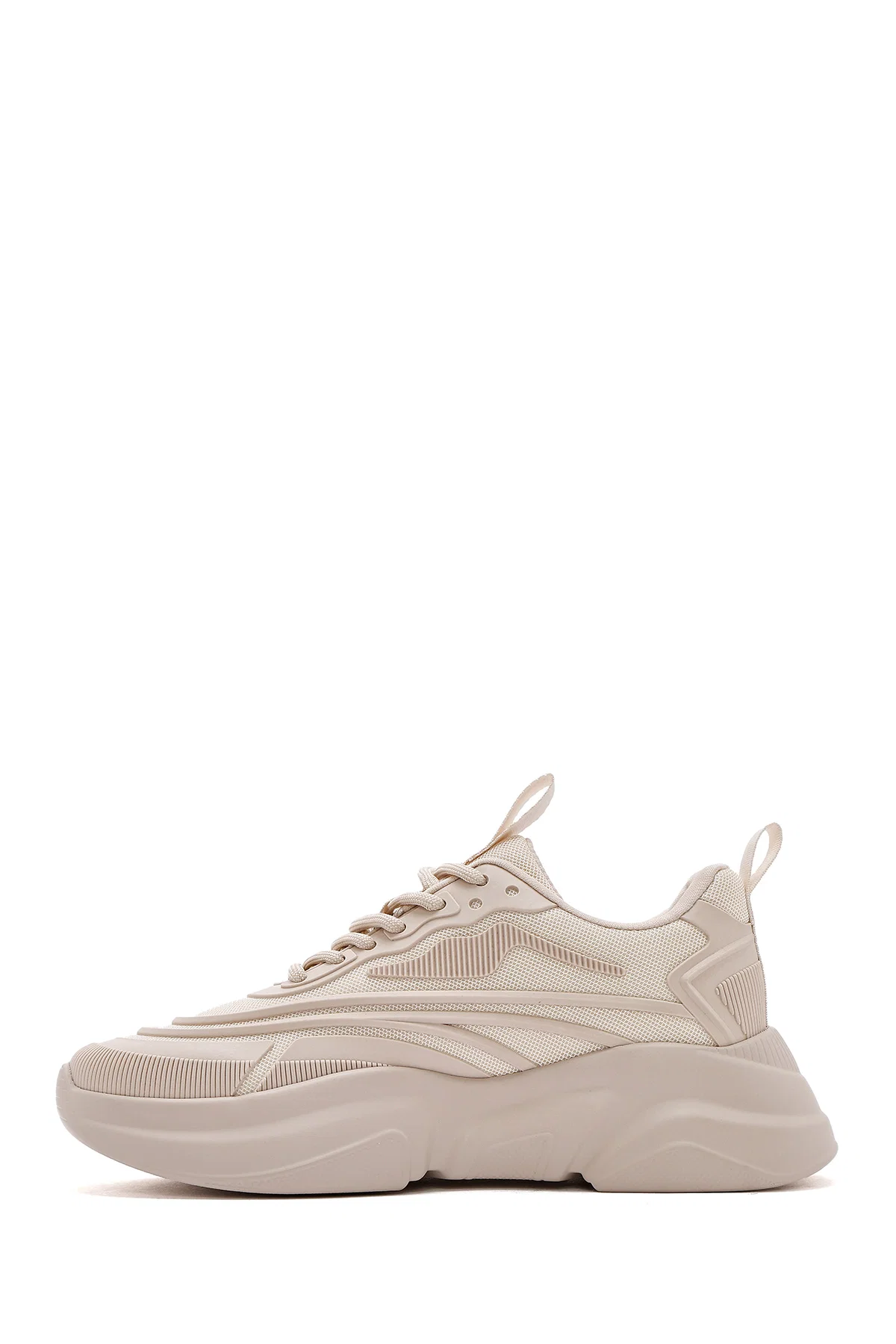 Kadın Bej Bağcıklı Kalın Tabanlı Sneaker - Image 4