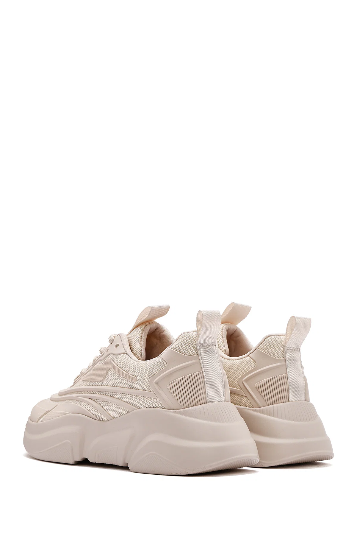 Kadın Bej Bağcıklı Kalın Tabanlı Sneaker - Image 6