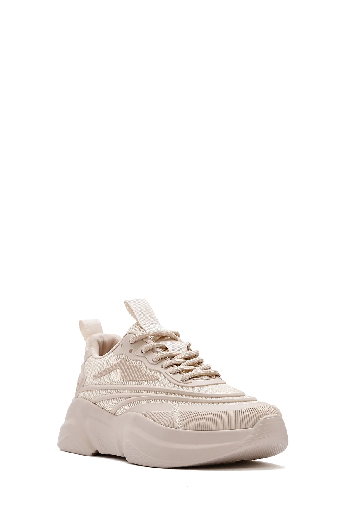 Kadın Bej Bağcıklı Kalın Tabanlı Sneaker - Image 7