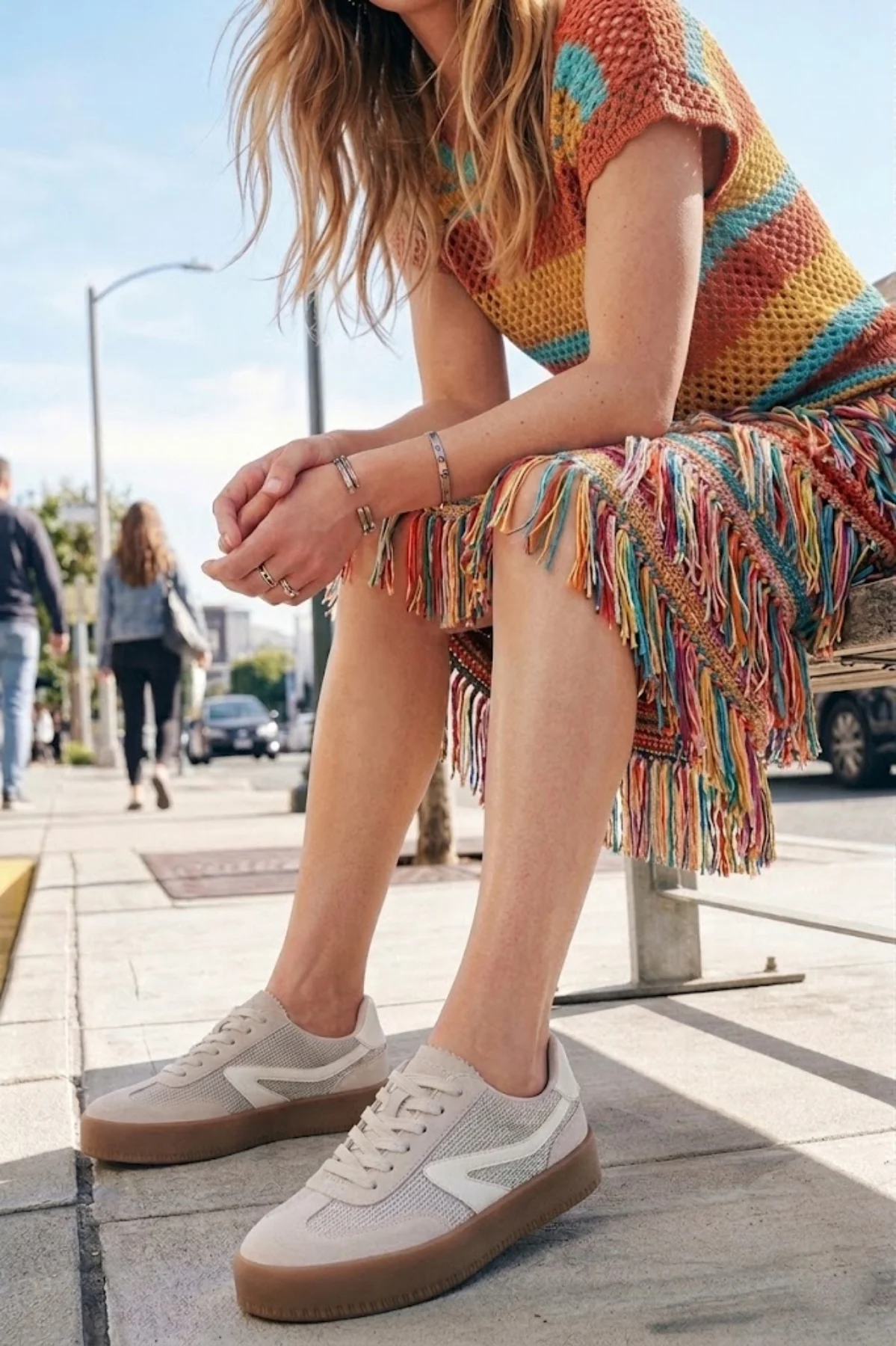 Kadın Bej Bağcıklı Kalın Tabanlı Sneaker - Image 2