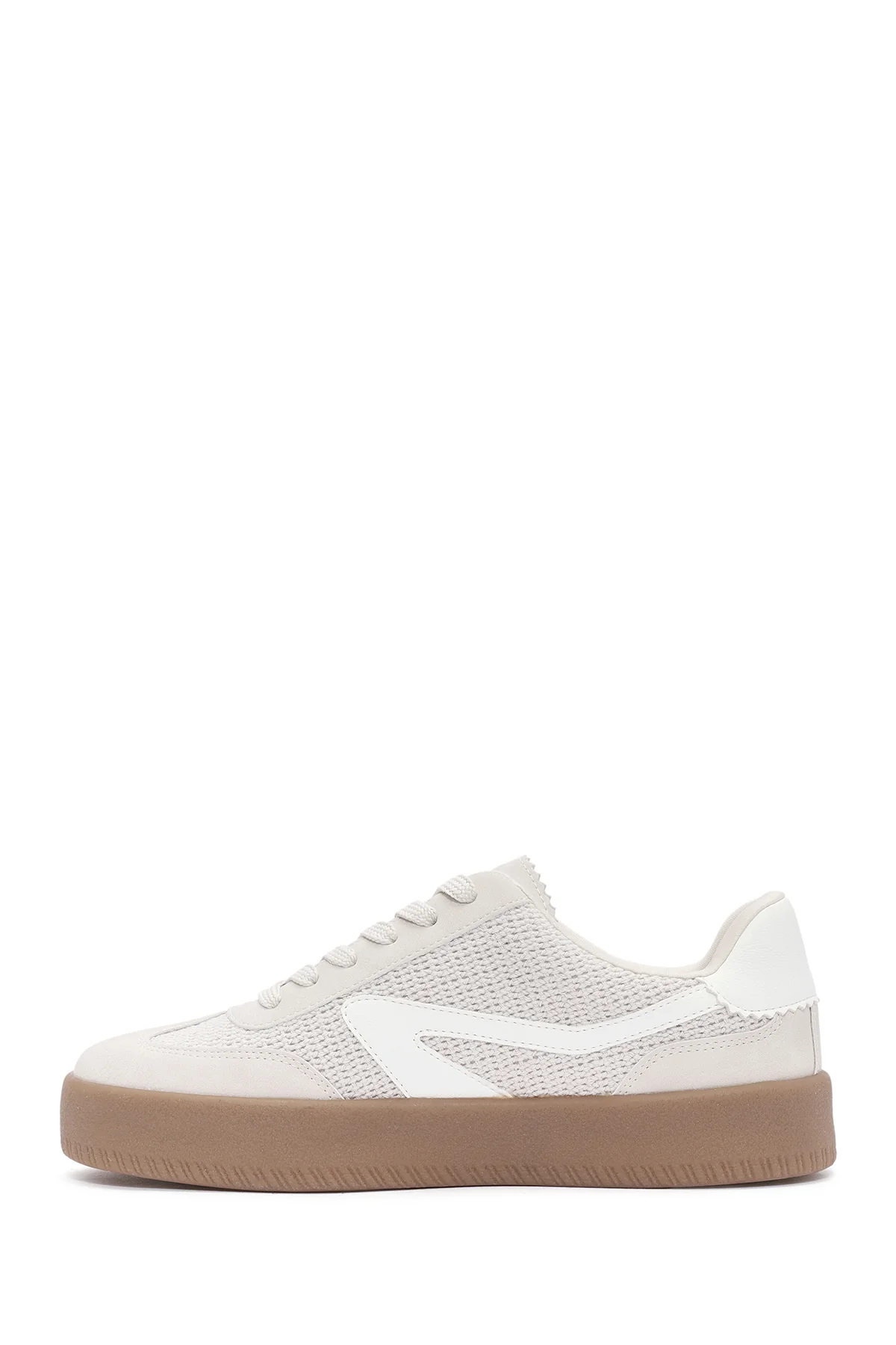 Kadın Bej Bağcıklı Kalın Tabanlı Sneaker - Image 4