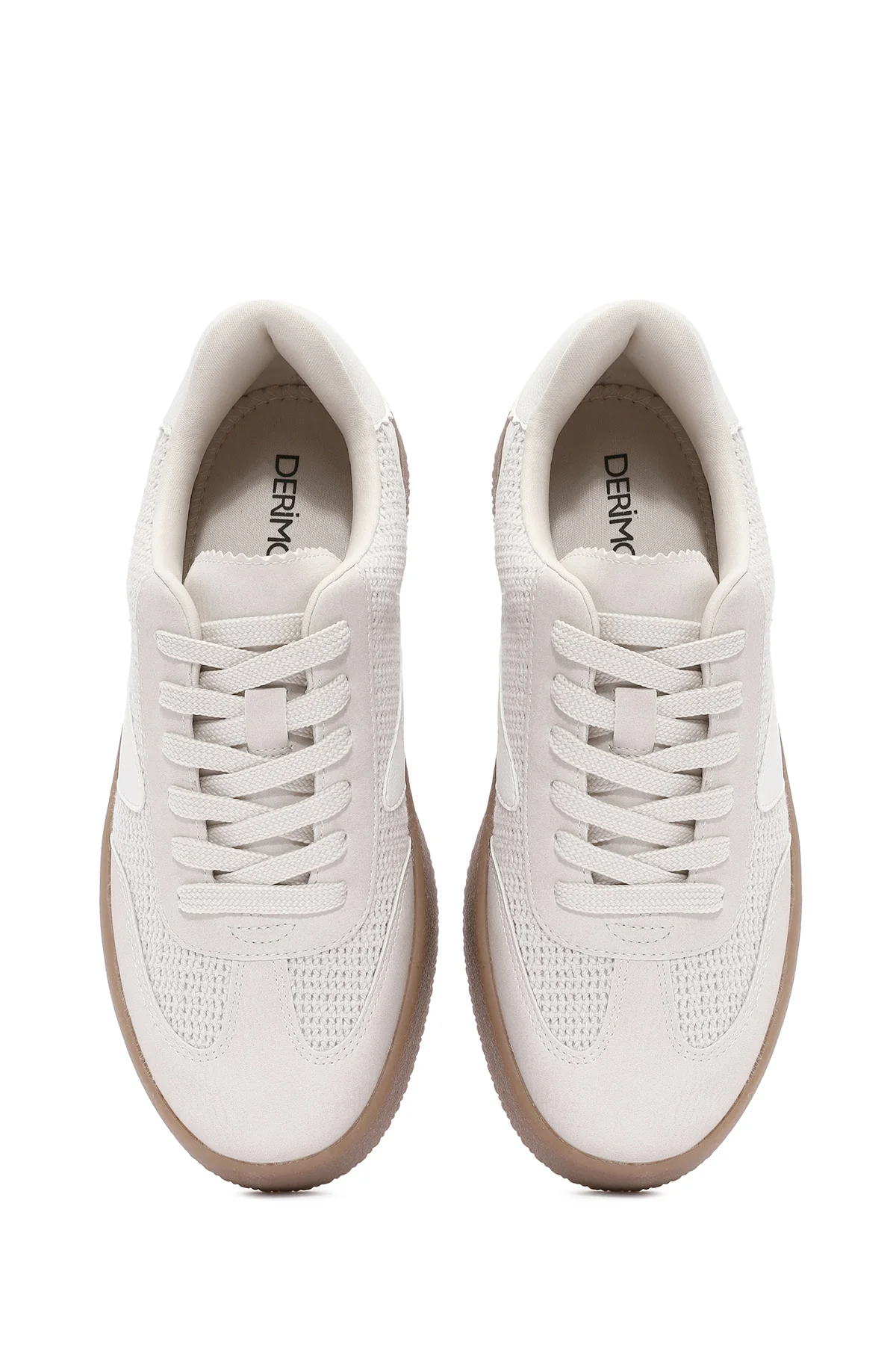 Kadın Bej Bağcıklı Kalın Tabanlı Sneaker - Image 5