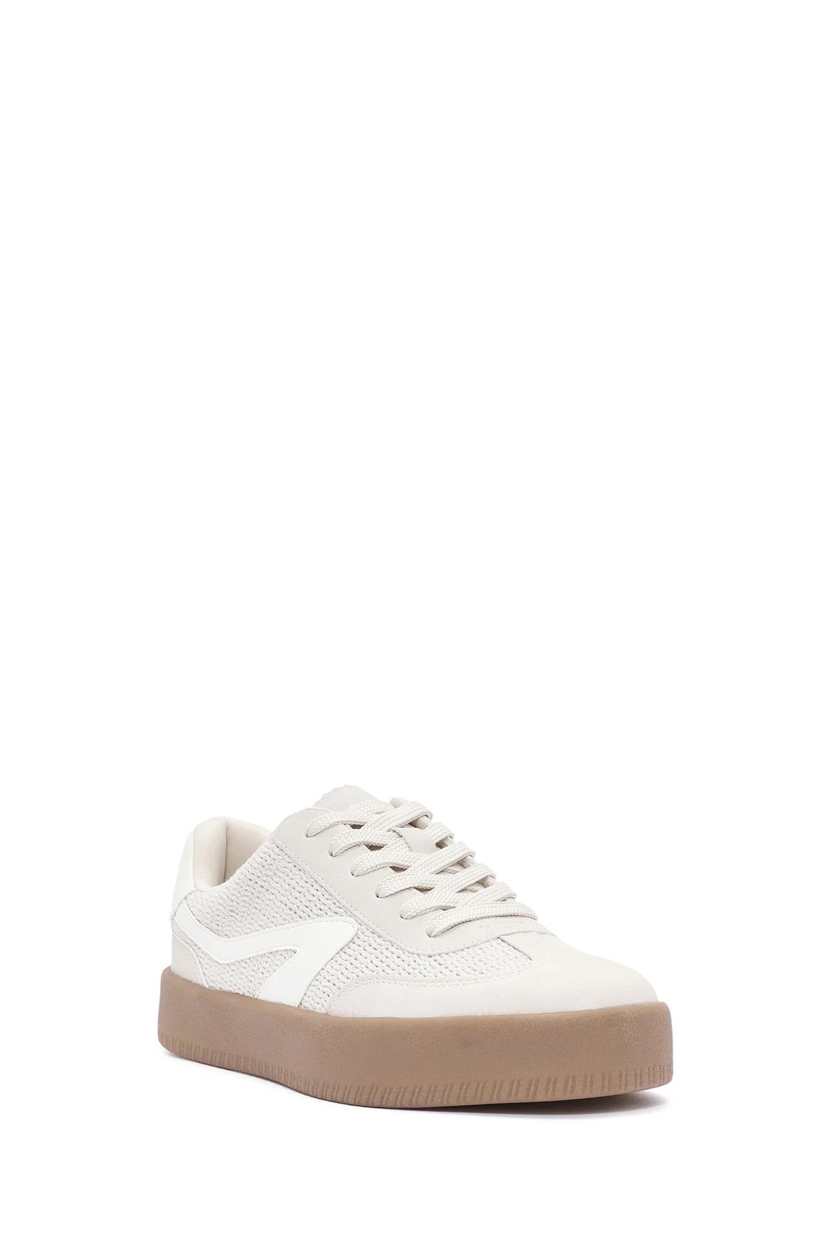 Kadın Bej Bağcıklı Kalın Tabanlı Sneaker - Image 8
