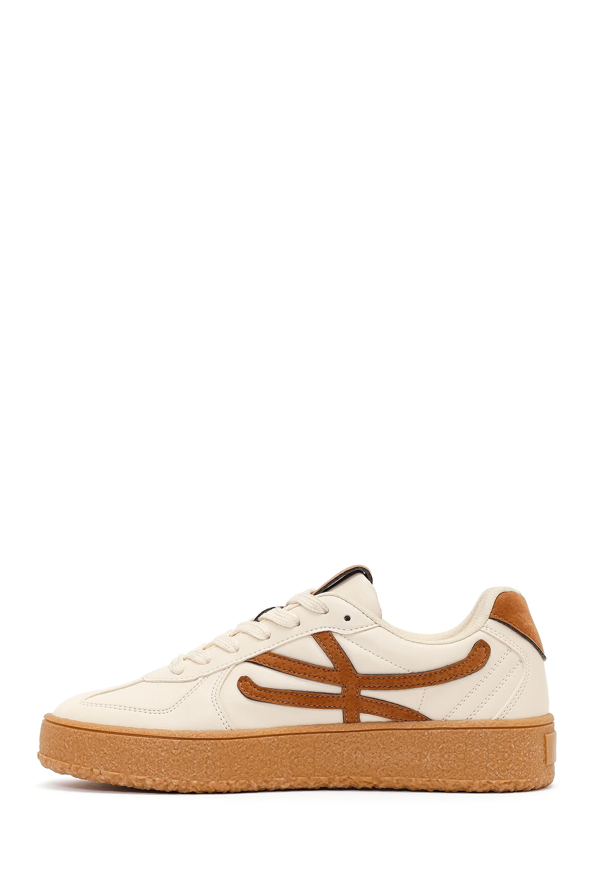 Kadın Bej Bağcıklı Kalın Tabanlı Sneaker - Image 4