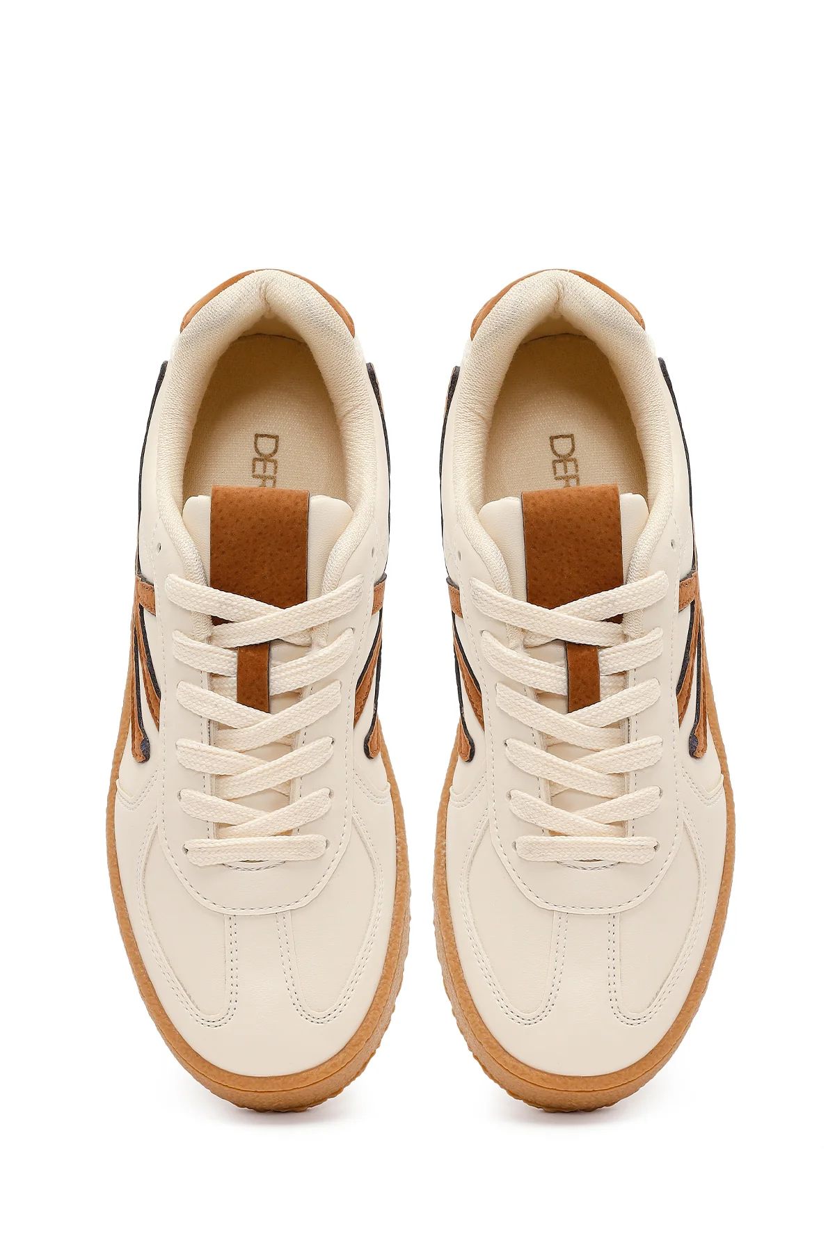Kadın Bej Bağcıklı Kalın Tabanlı Sneaker - Image 5