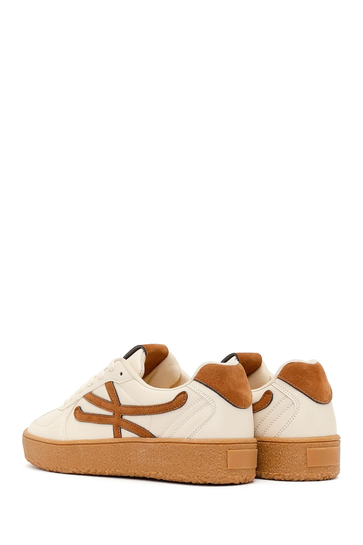 Kadın Bej Bağcıklı Kalın Tabanlı Sneaker - Image 7