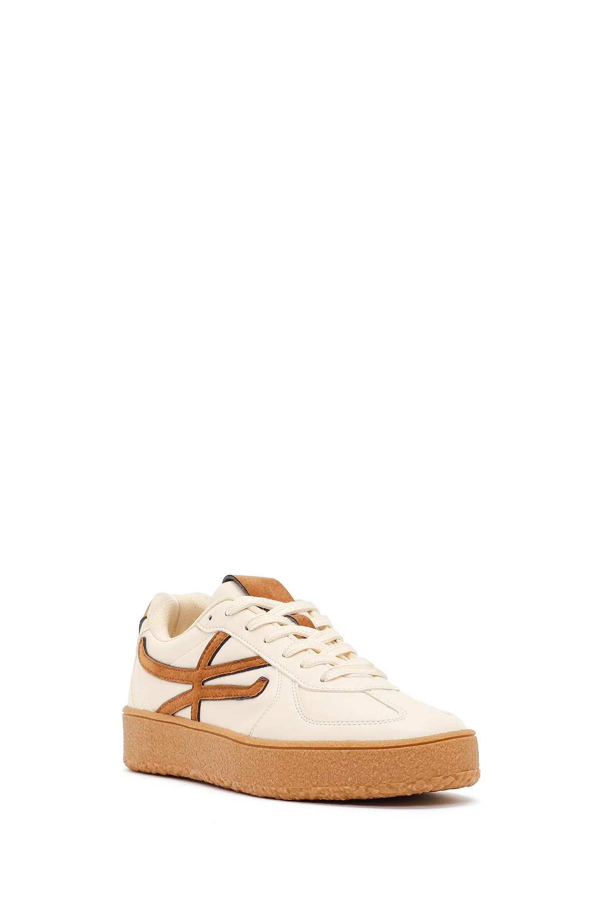 Kadın Bej Bağcıklı Kalın Tabanlı Sneaker - Image 8