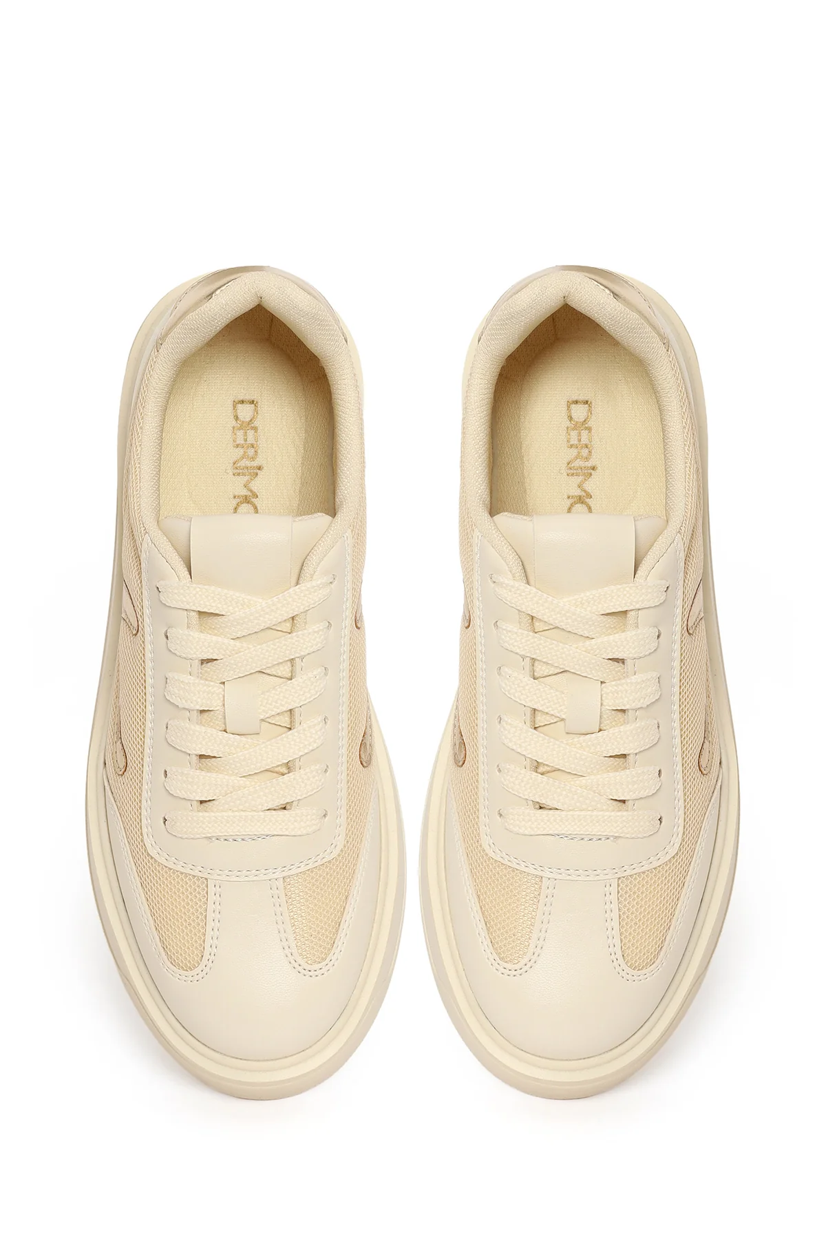 Kadın Bej Bağcıklı Kalın Tabanlı Sneaker - Image 4