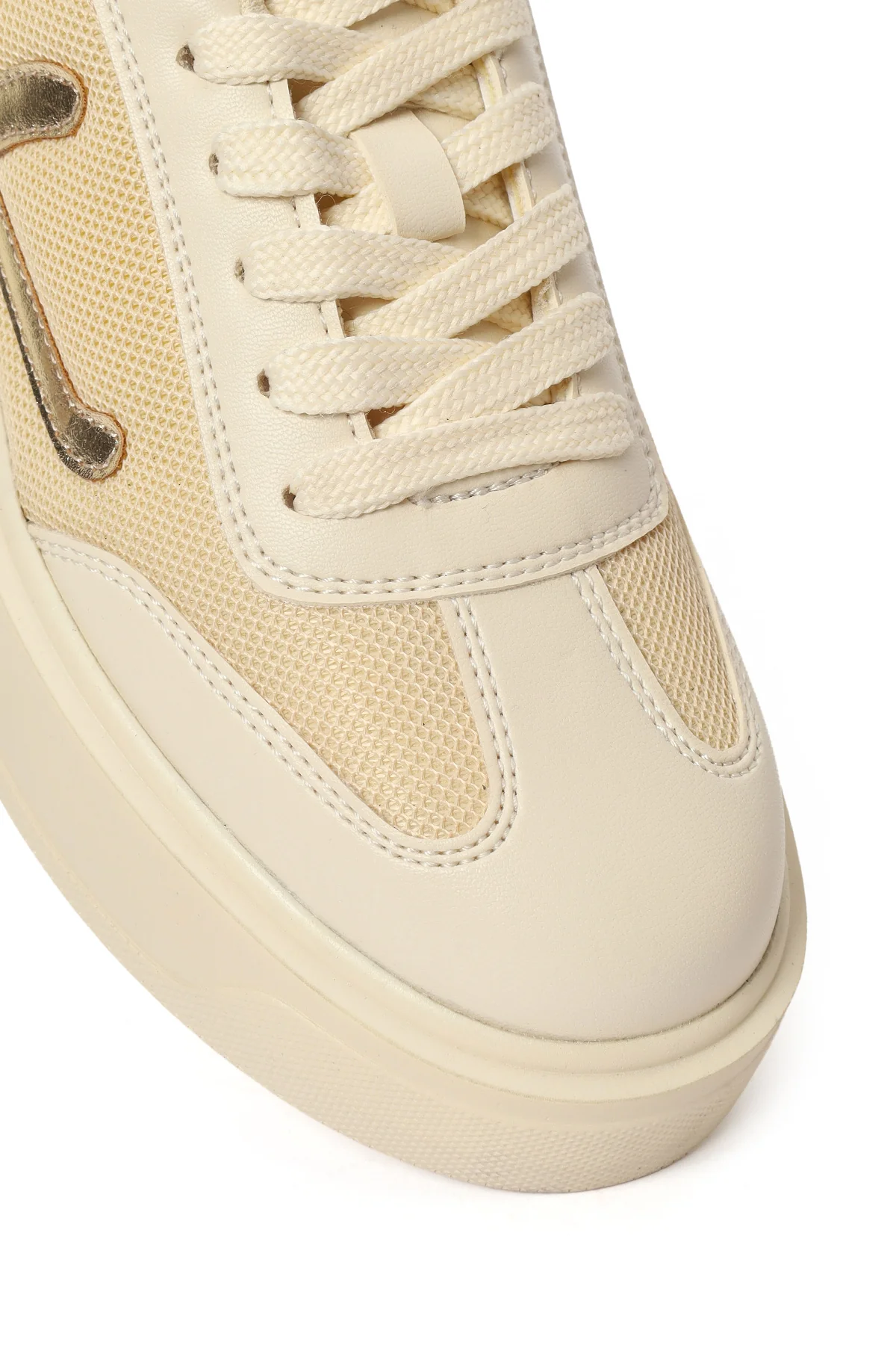 Kadın Bej Bağcıklı Kalın Tabanlı Sneaker - Image 9