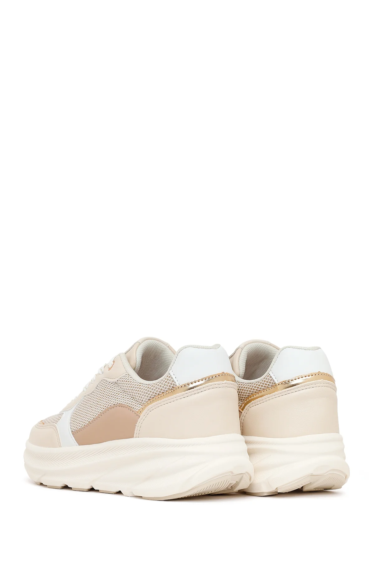 Kadın Bej Bağcıklı Kalın Tabanlı Sneaker - Image 6