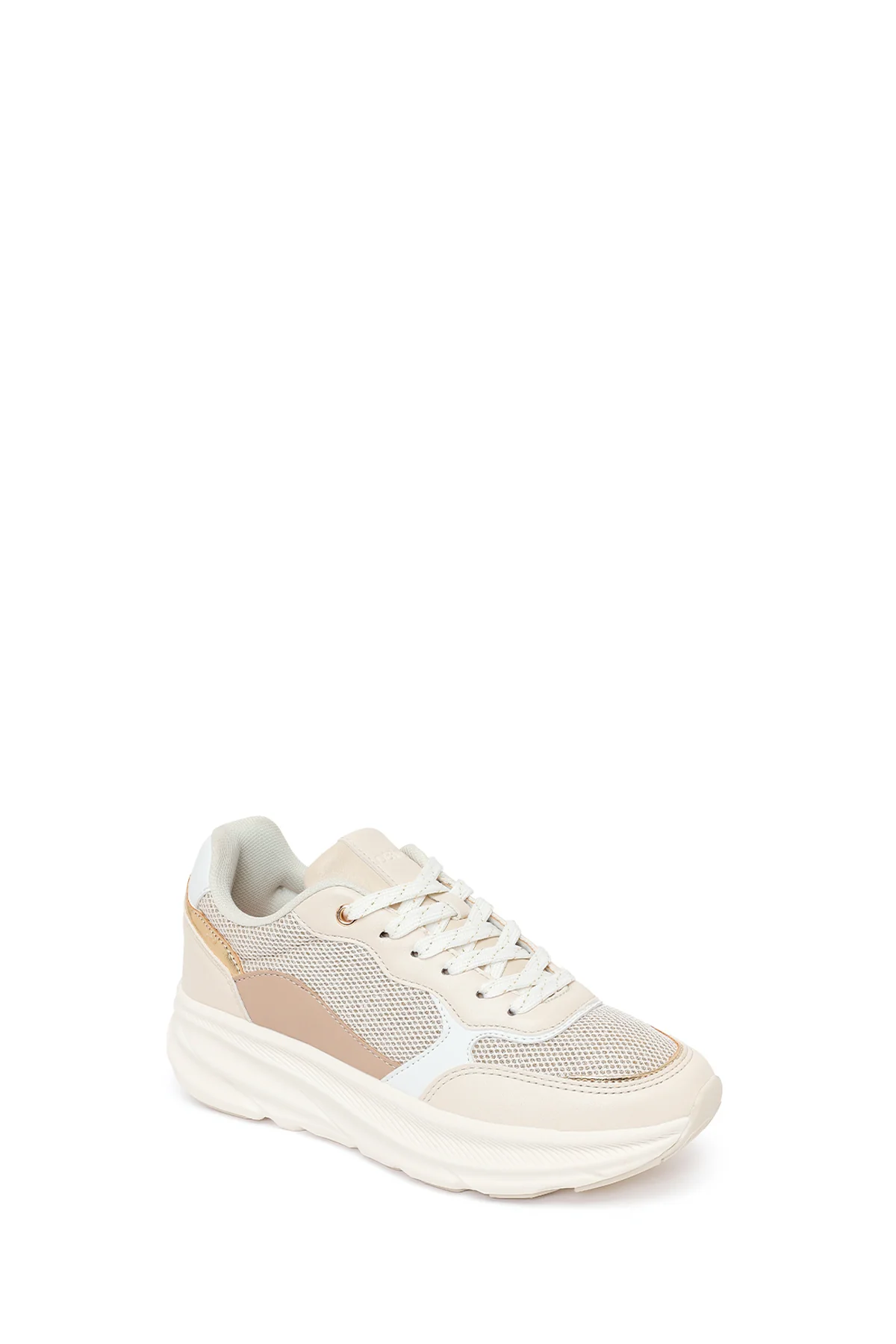 Kadın Bej Bağcıklı Kalın Tabanlı Sneaker - Image 7