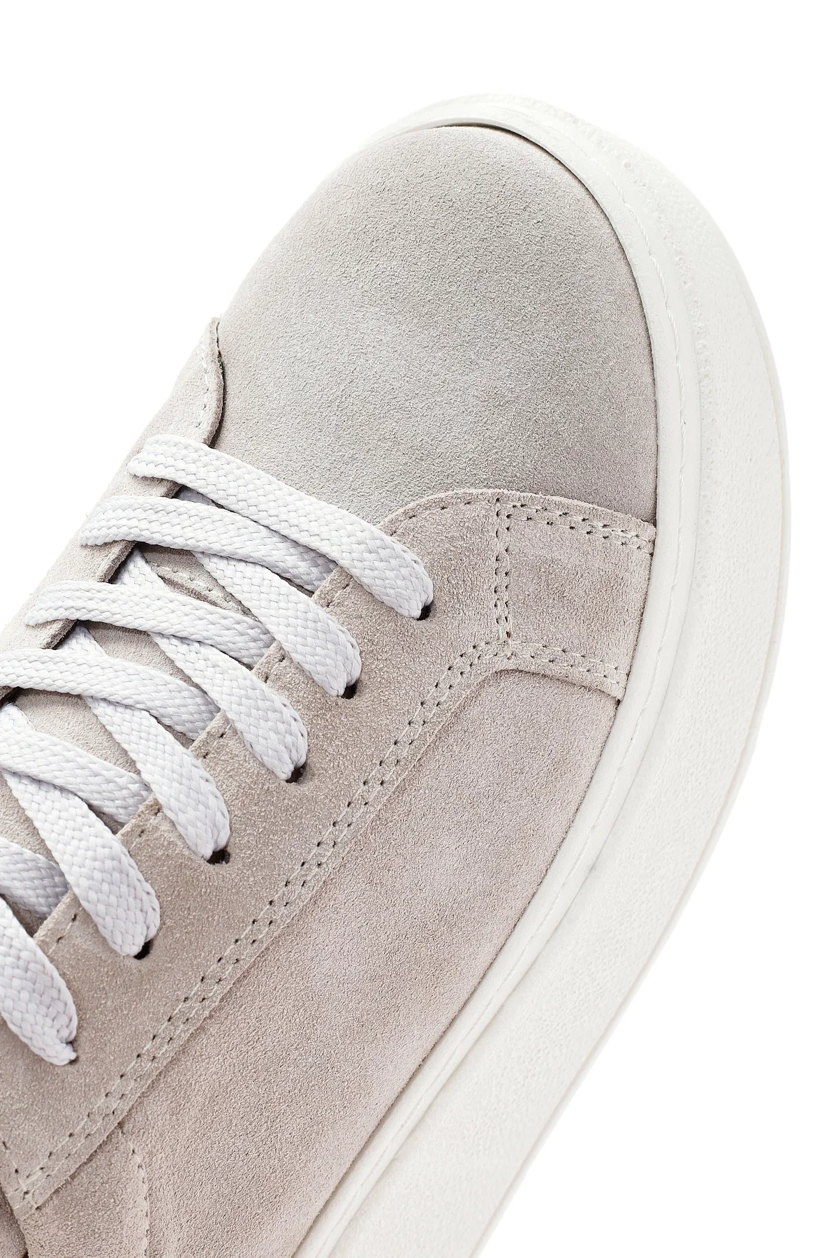 Kadın Bej Bağcıklı Kalın Tabanlı Süet Deri Sneaker - Image 9