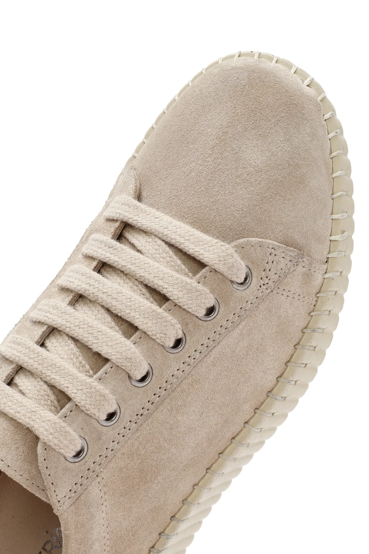 Kadın Bej Bağcıklı Kalın Tabanlı Süet Deri Sneaker - Image 10