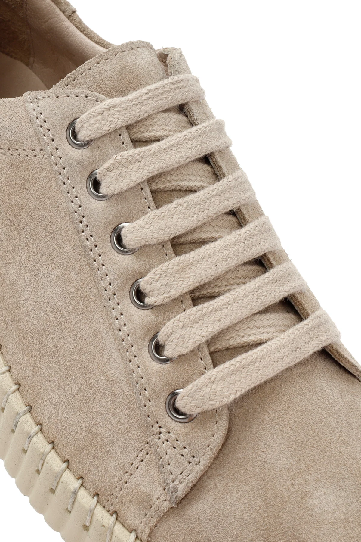 Kadın Bej Bağcıklı Kalın Tabanlı Süet Deri Sneaker - Image 9