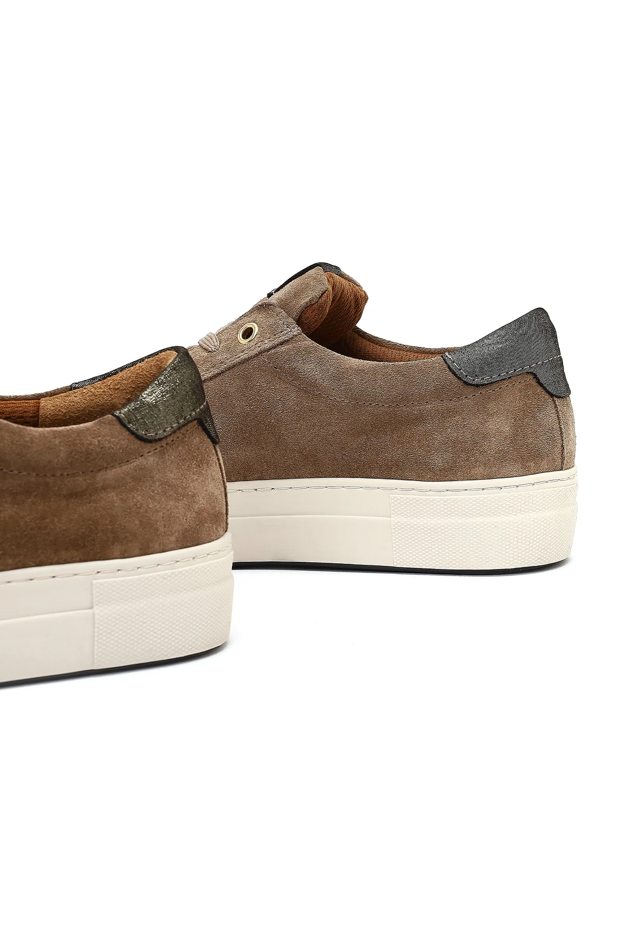 Kadın Bej Bağcıklı Kalın Tabanlı Süet Deri Sneaker - Image 10