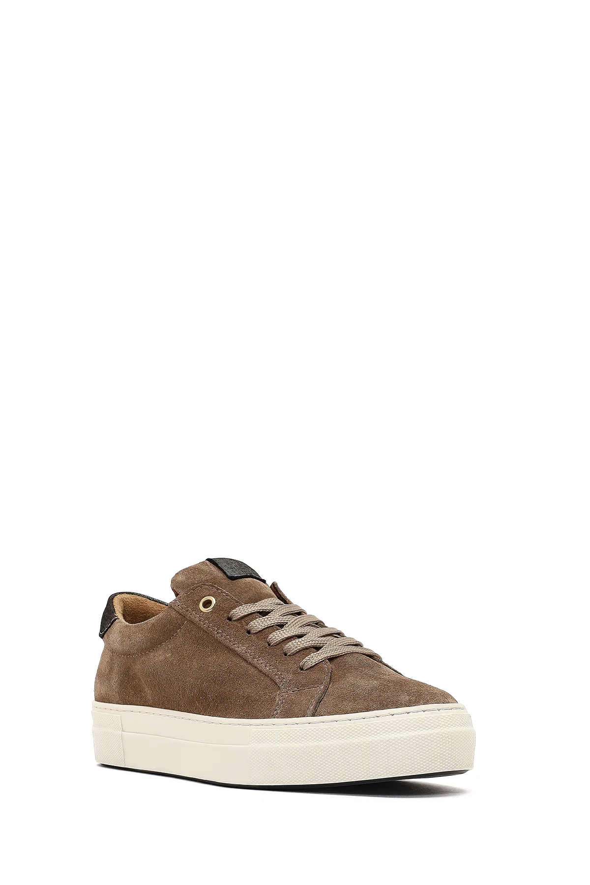 Kadın Bej Bağcıklı Kalın Tabanlı Süet Deri Sneaker - Image 6