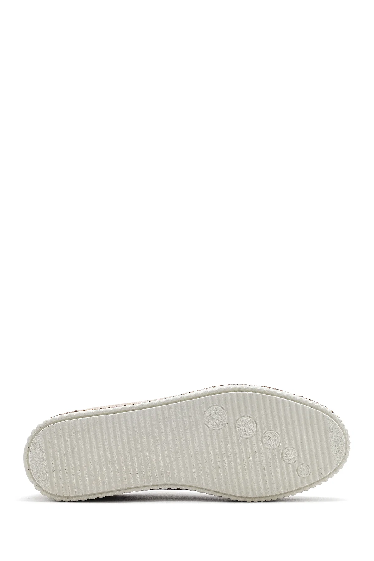 Kadın Bej Bağcıklı Kalın Tabanlı Süet Deri Sneaker - Image 4