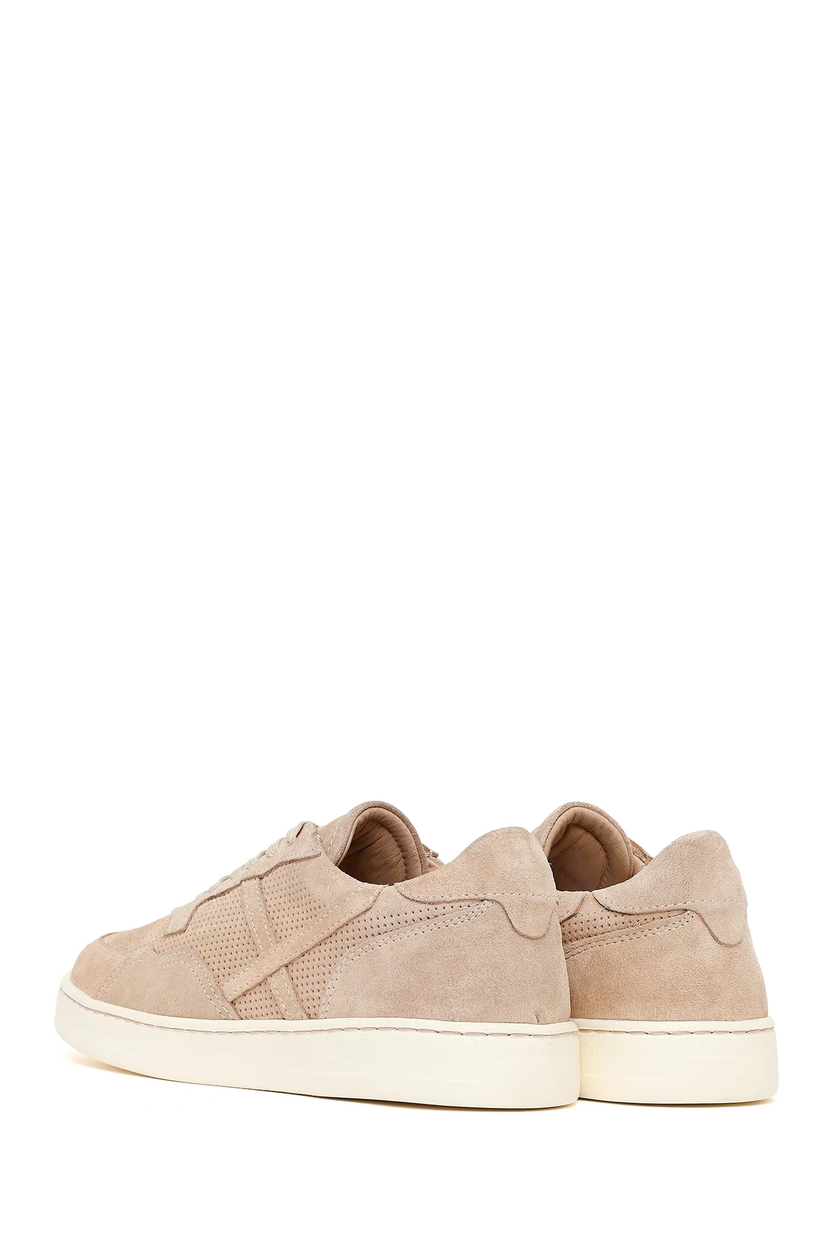 Kadın Bej Bağcıklı Kalın Tabanlı Süet Deri Sneaker - Image 6