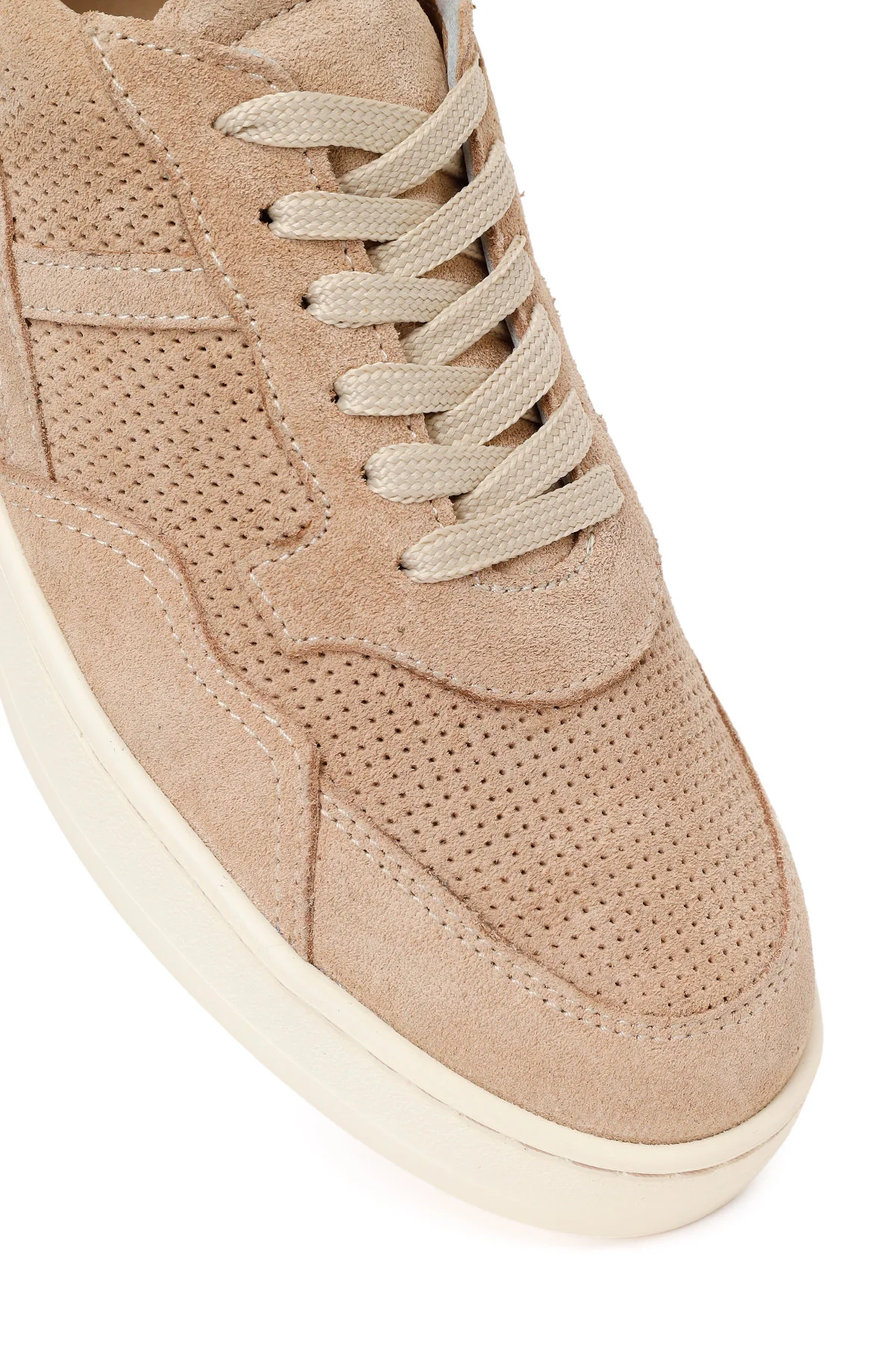 Kadın Bej Bağcıklı Kalın Tabanlı Süet Deri Sneaker - Image 9
