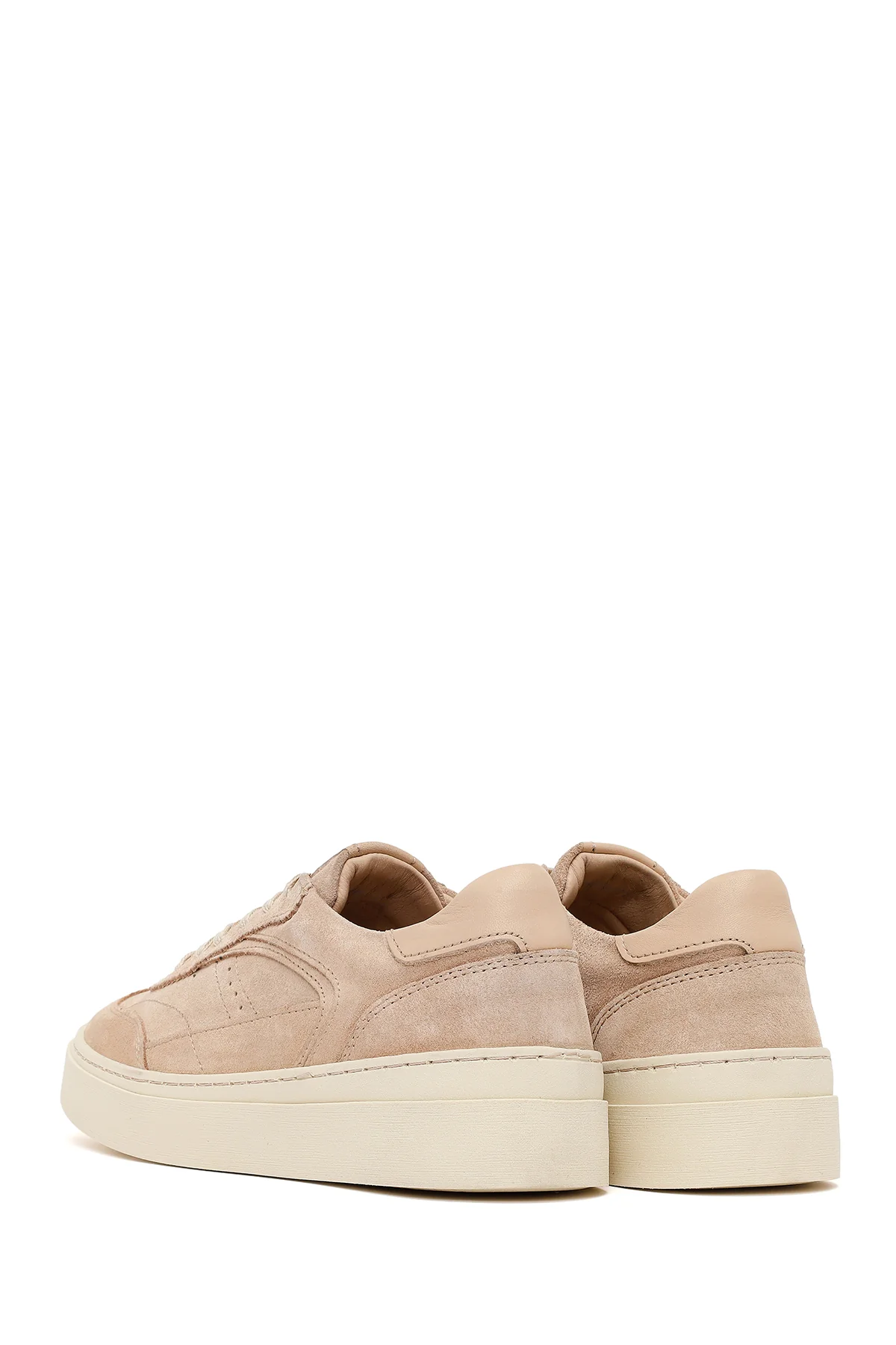 Kadın Bej Bağcıklı Kalın Tabanlı Süet Deri Sneaker - Image 6