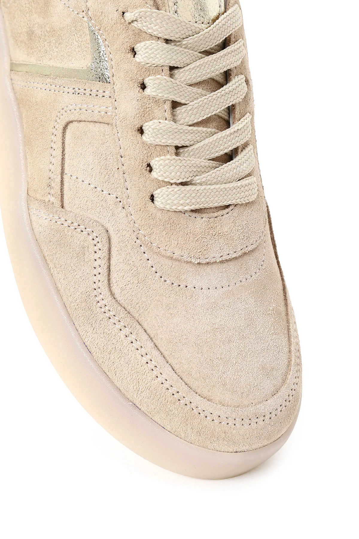 Kadın Bej Bağcıklı Kalın Tabanlı Süet Deri Sneaker - Image 9
