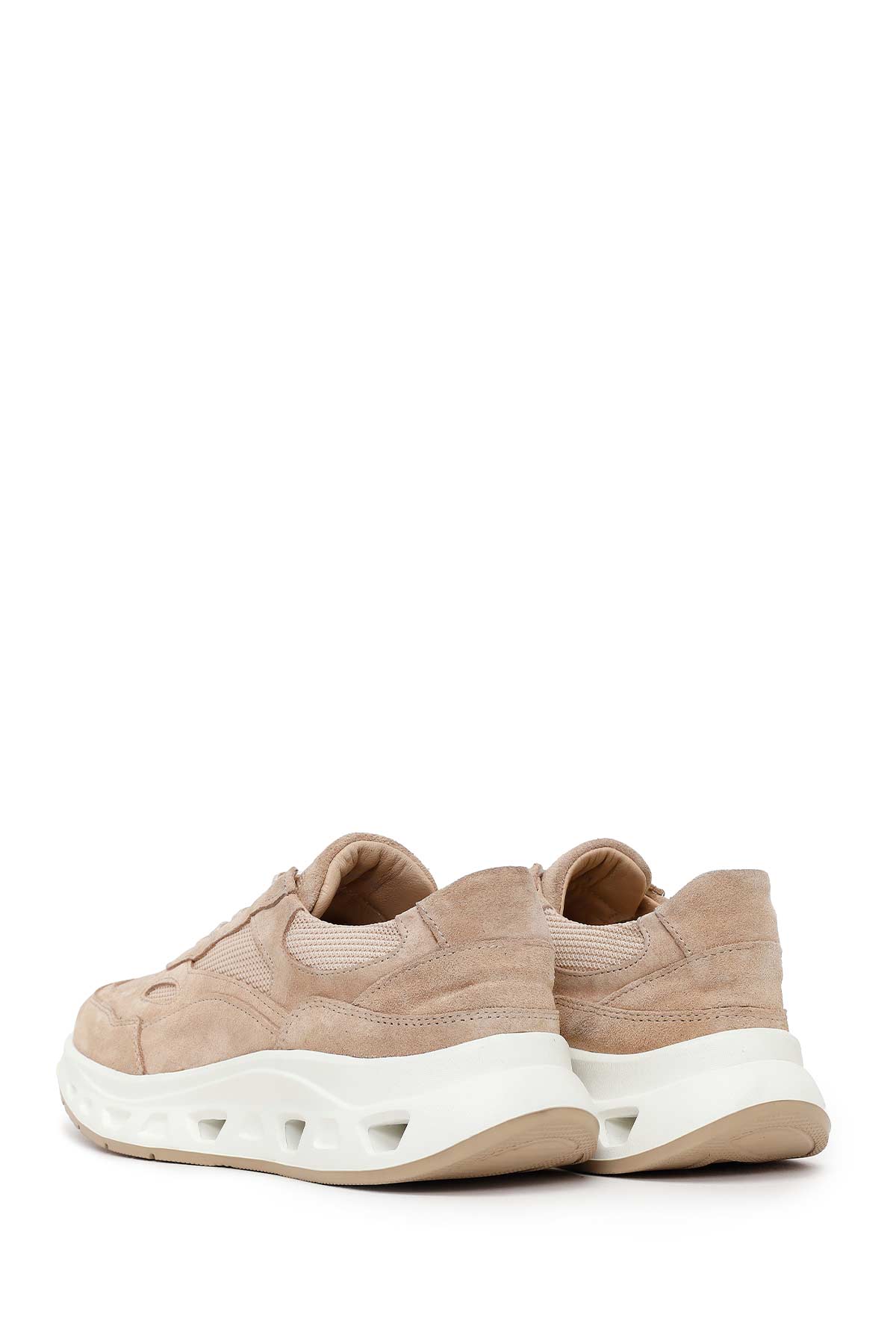 Kadın Bej Bağcıklı Kalın Tabanlı Süet Deri Sneaker - Image 6