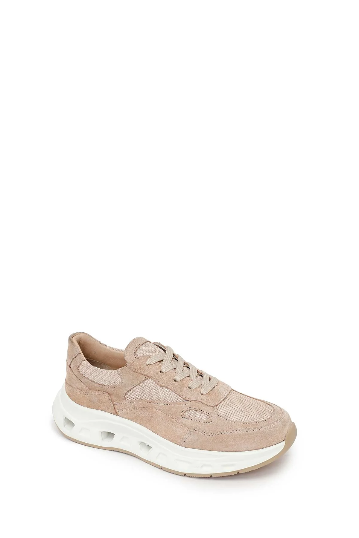 Kadın Bej Bağcıklı Kalın Tabanlı Süet Deri Sneaker - Image 7