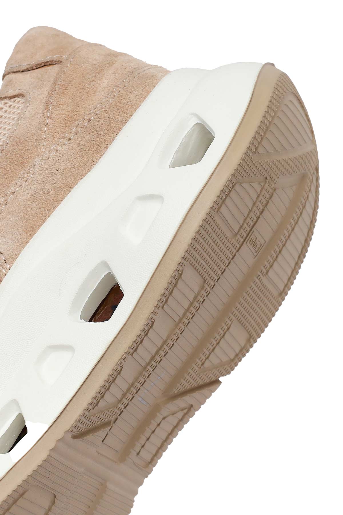 Kadın Bej Bağcıklı Kalın Tabanlı Süet Deri Sneaker - Image 8