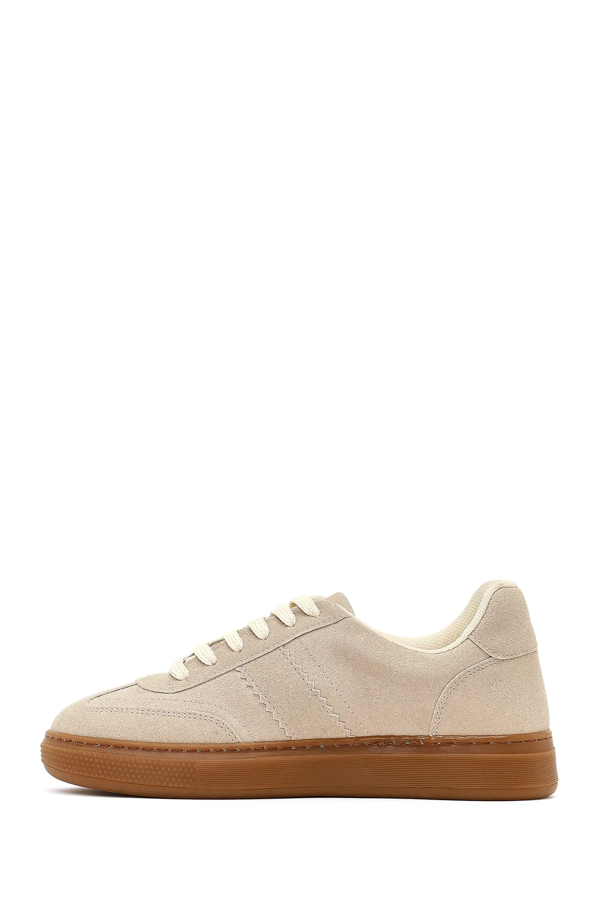 Kadın Bej Bağcıklı Kalın Tabanlı Süet Sneaker - Image 2