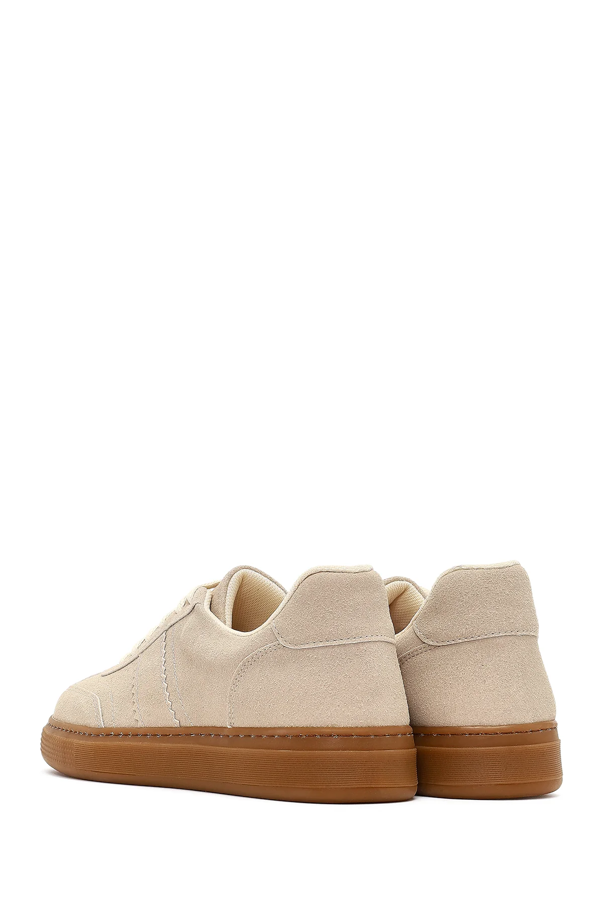 Kadın Bej Bağcıklı Kalın Tabanlı Süet Sneaker - Image 5
