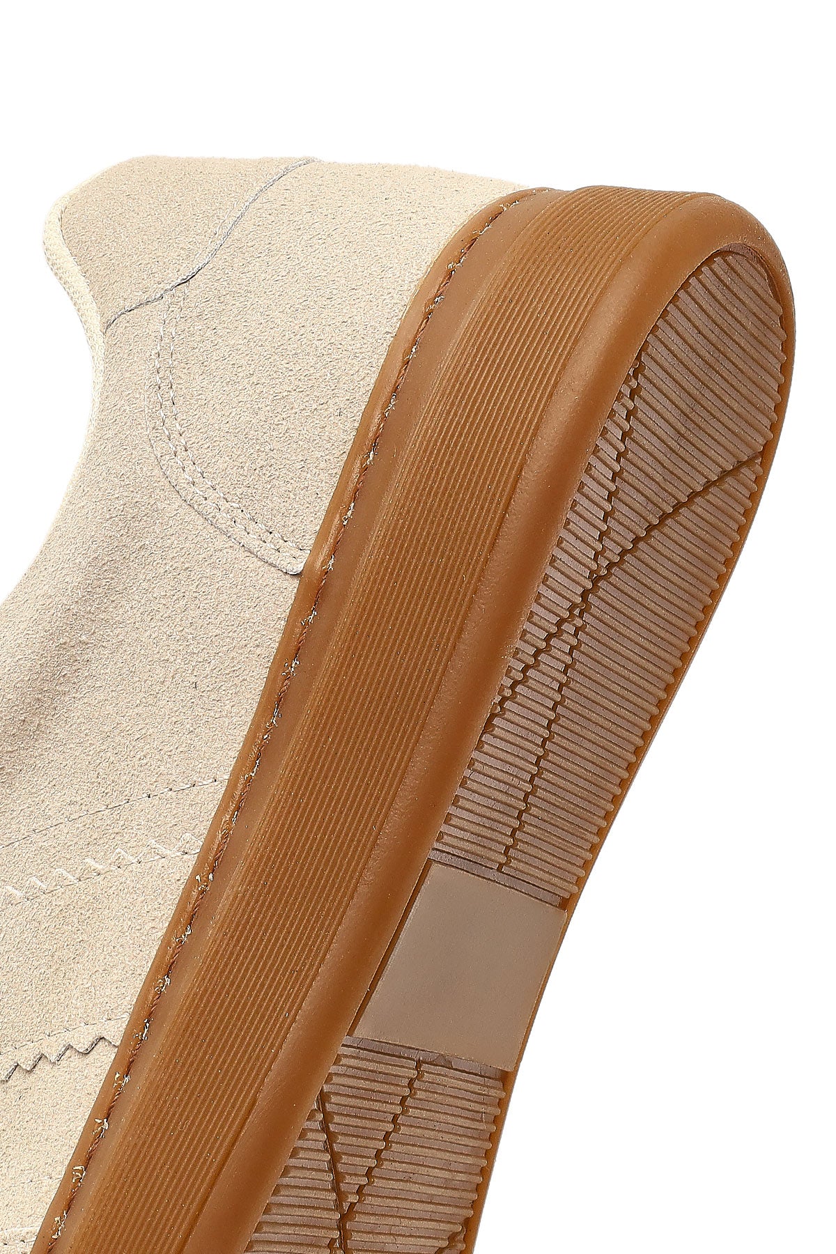 Kadın Bej Bağcıklı Kalın Tabanlı Süet Sneaker - Image 8