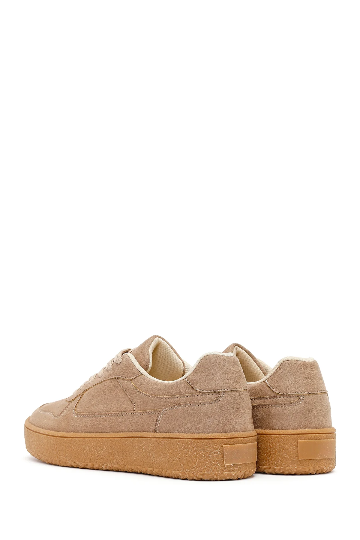 Kadın Bej Bağcıklı Kalın Tabanlı Süet Sneaker - Image 7