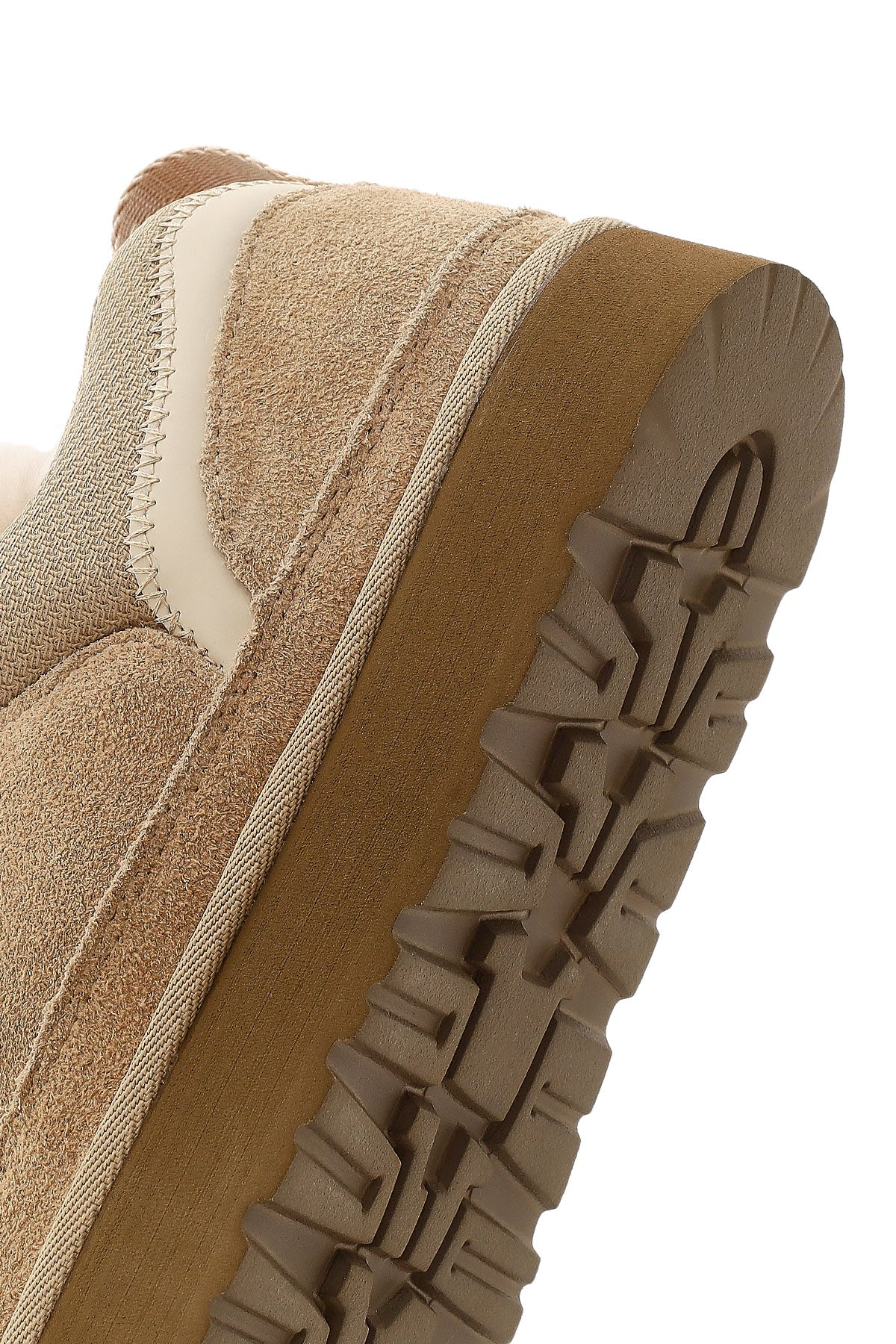 Kadın Bej Bağcıklı Kalın Tabanlı Tüylü Süet Deri Teddy Sneaker - Image 9