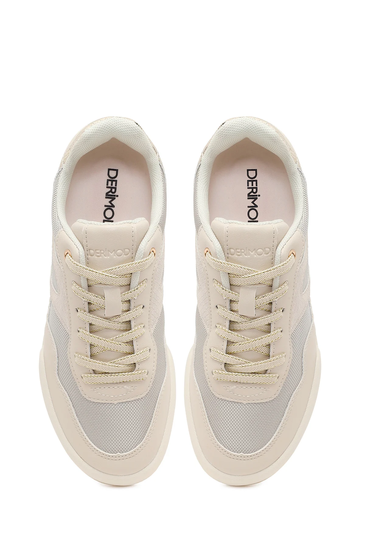 Kadın Bej Bağcıklı Sneaker - Image 4